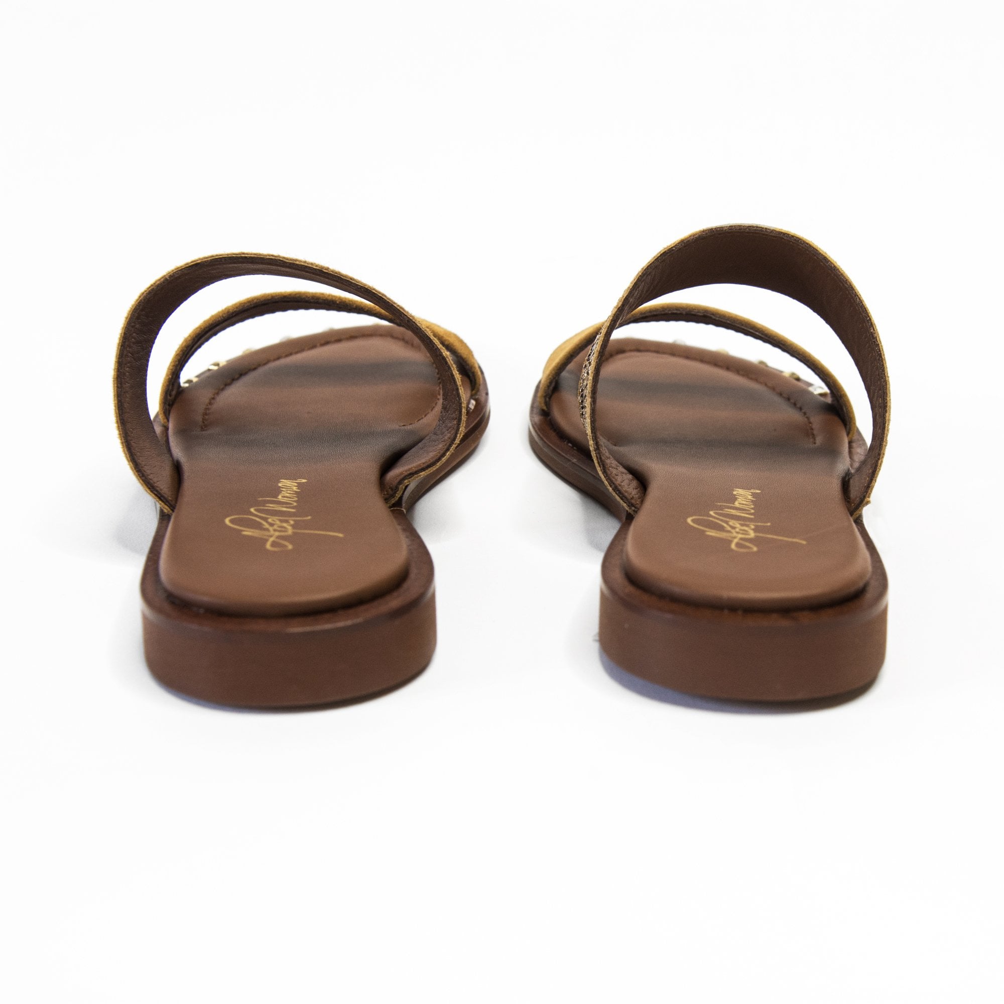 Alpe Slip On Double Strap Diamonte With Stud Sole Camel