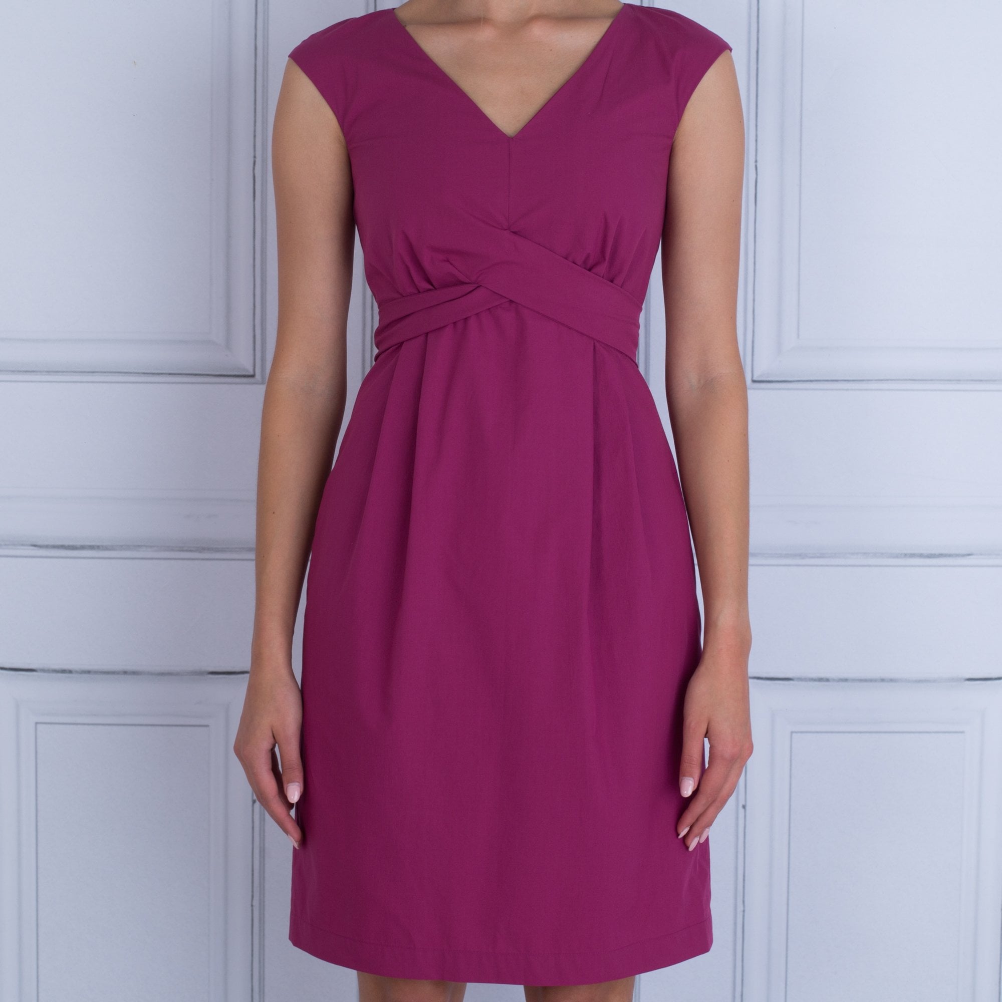 Weekend By Maxmara Candida V Neck Belted Cotton Poplin Magenta