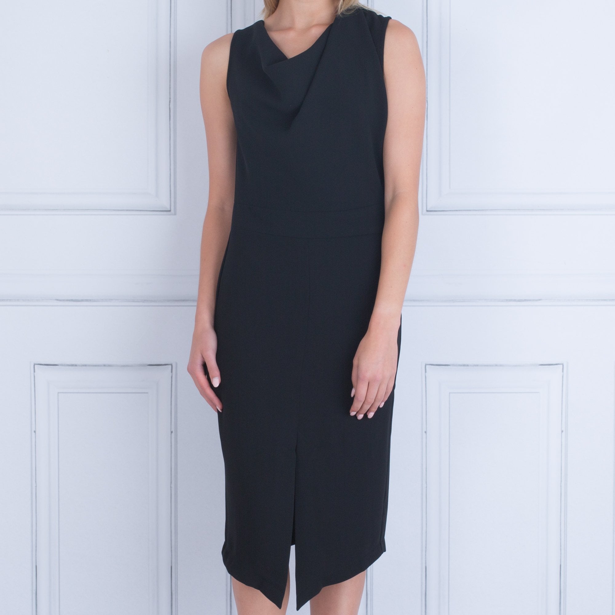 Mee & Thee Drape Front Crepe Dress Black