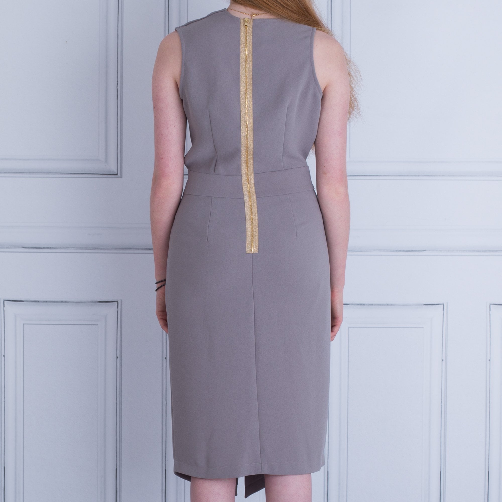 Mee & Thee Sleeveless Drape Front Dress Taupe