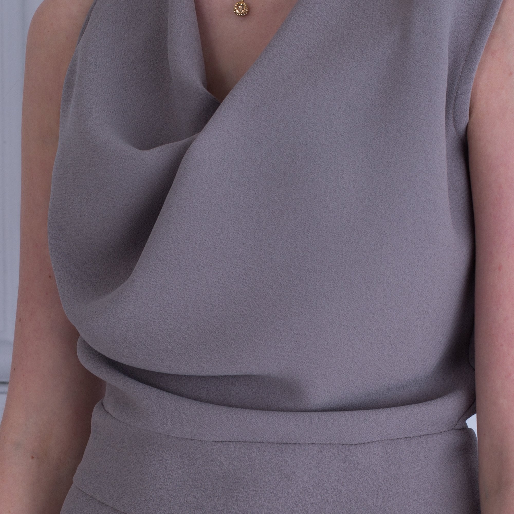 Mee & Thee Sleeveless Drape Front Dress Taupe