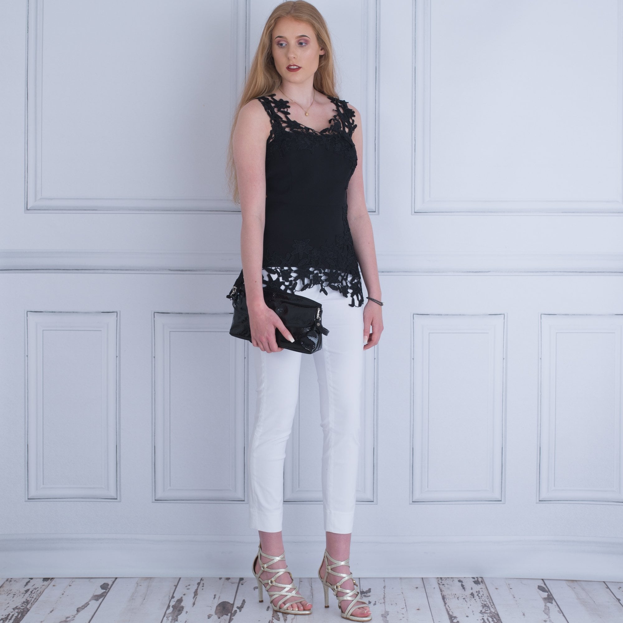 Marciano Valentine Lace Shoulder And Hem Top Black