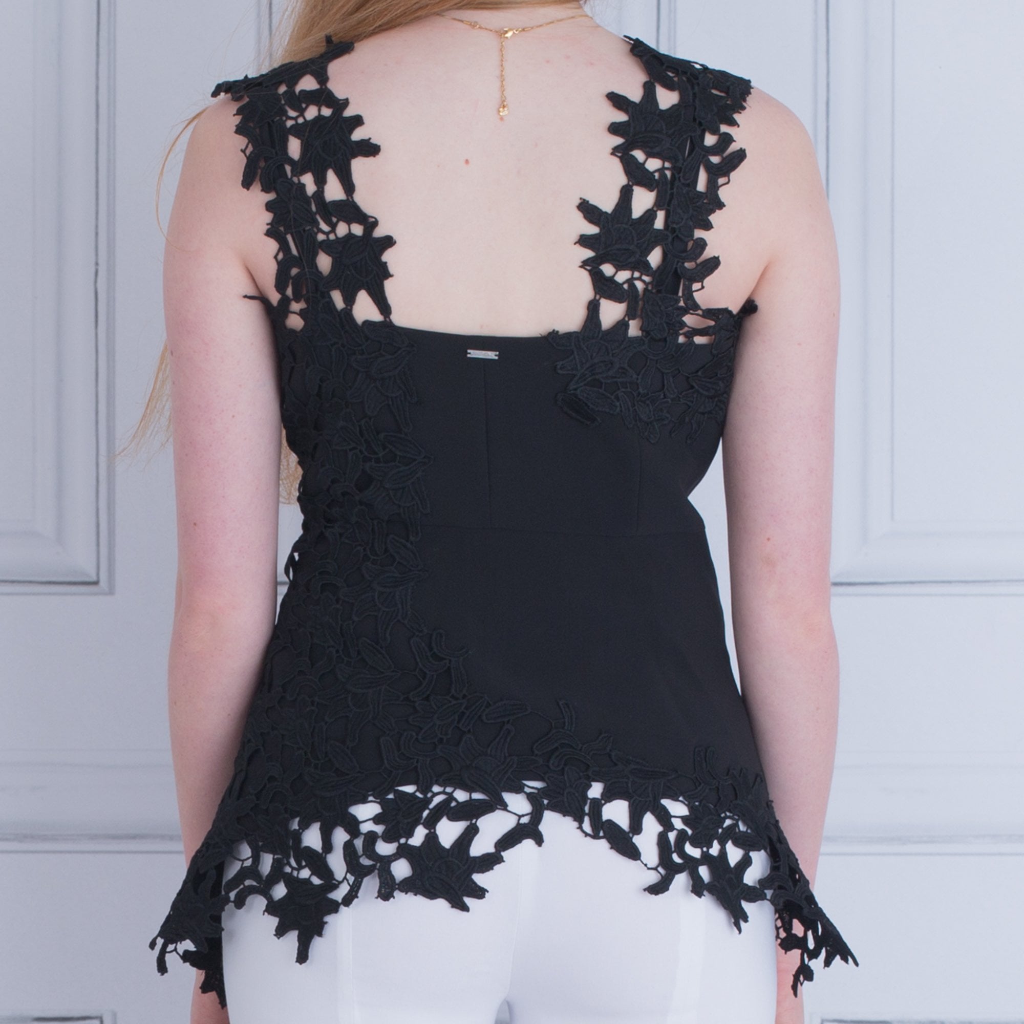 Marciano Valentine Lace Shoulder And Hem Top Black