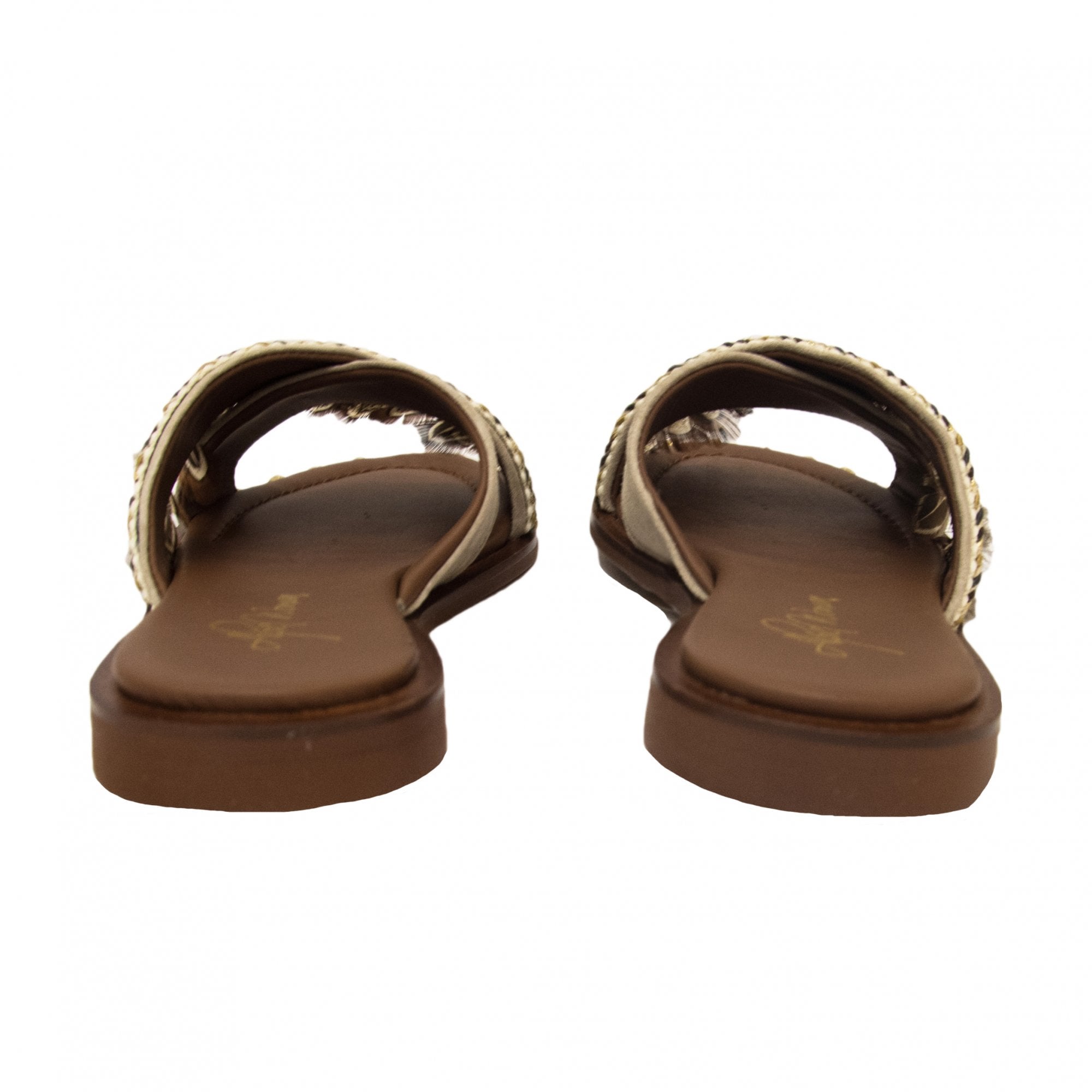 Alpe Feather And Diamonte Cross Strap Flat Mule Taupe