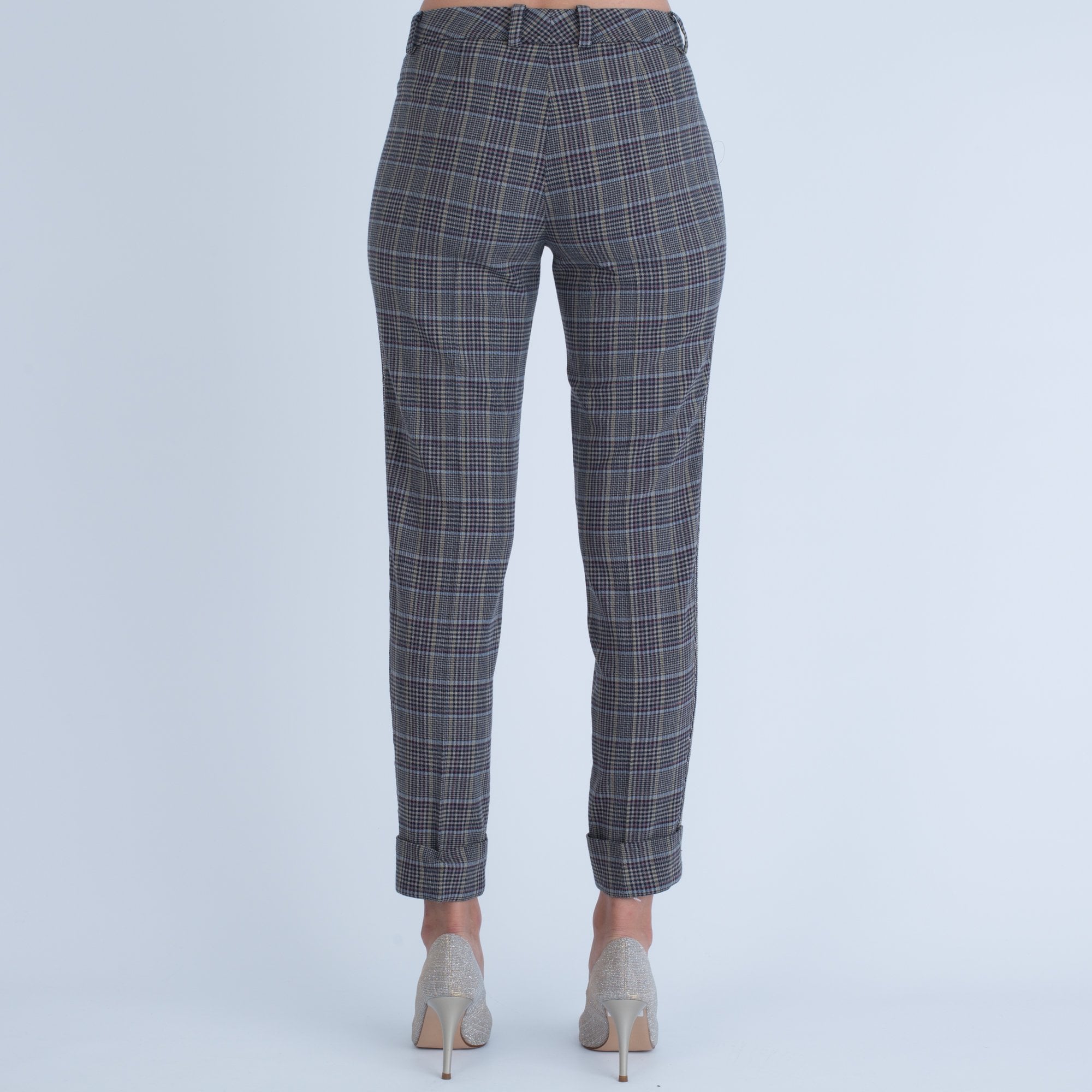 Riani Check Trouser With Metal Tape Side Bronze Check