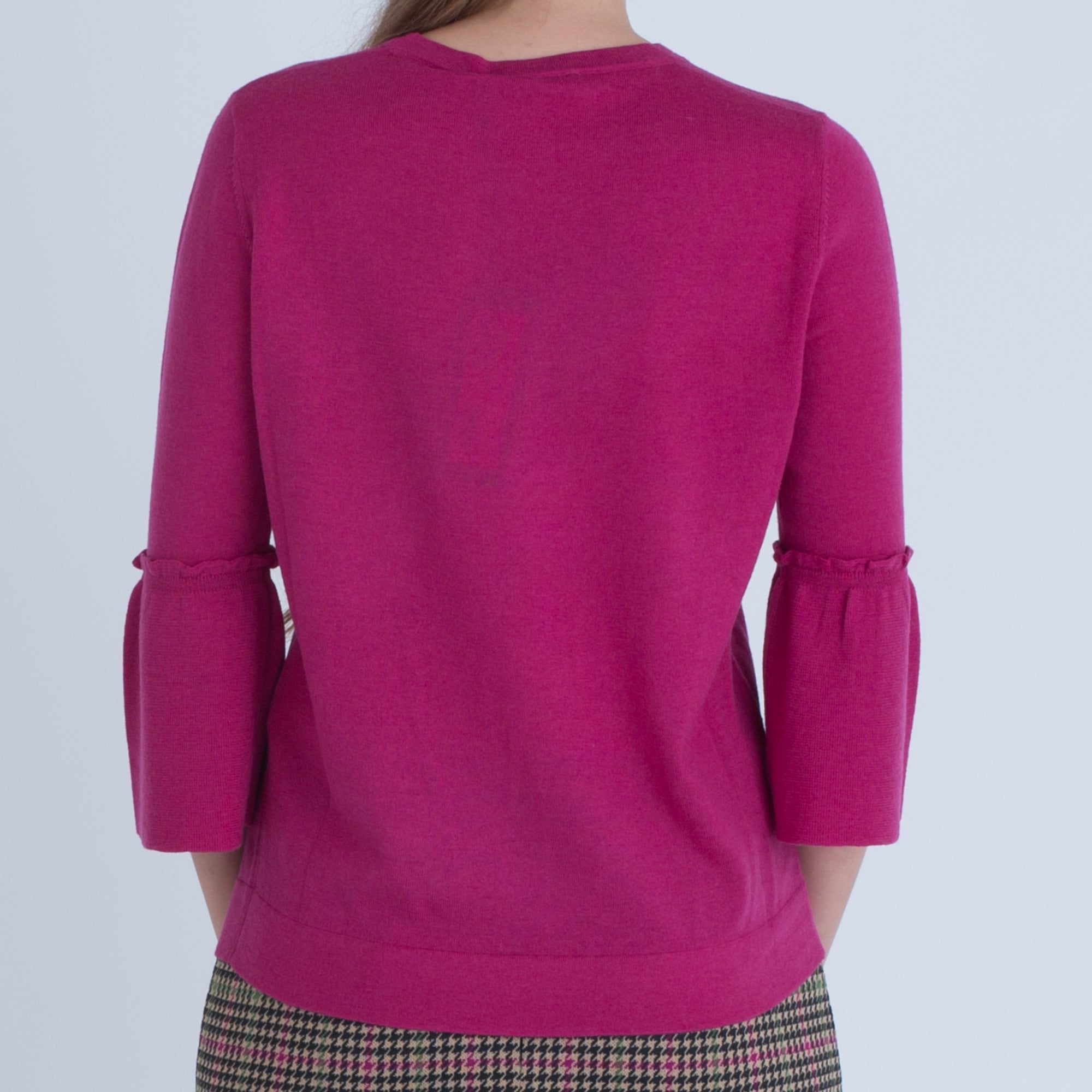 Luisa Cerano Round Neck Jumper With Fluted Sleeve Raspberry