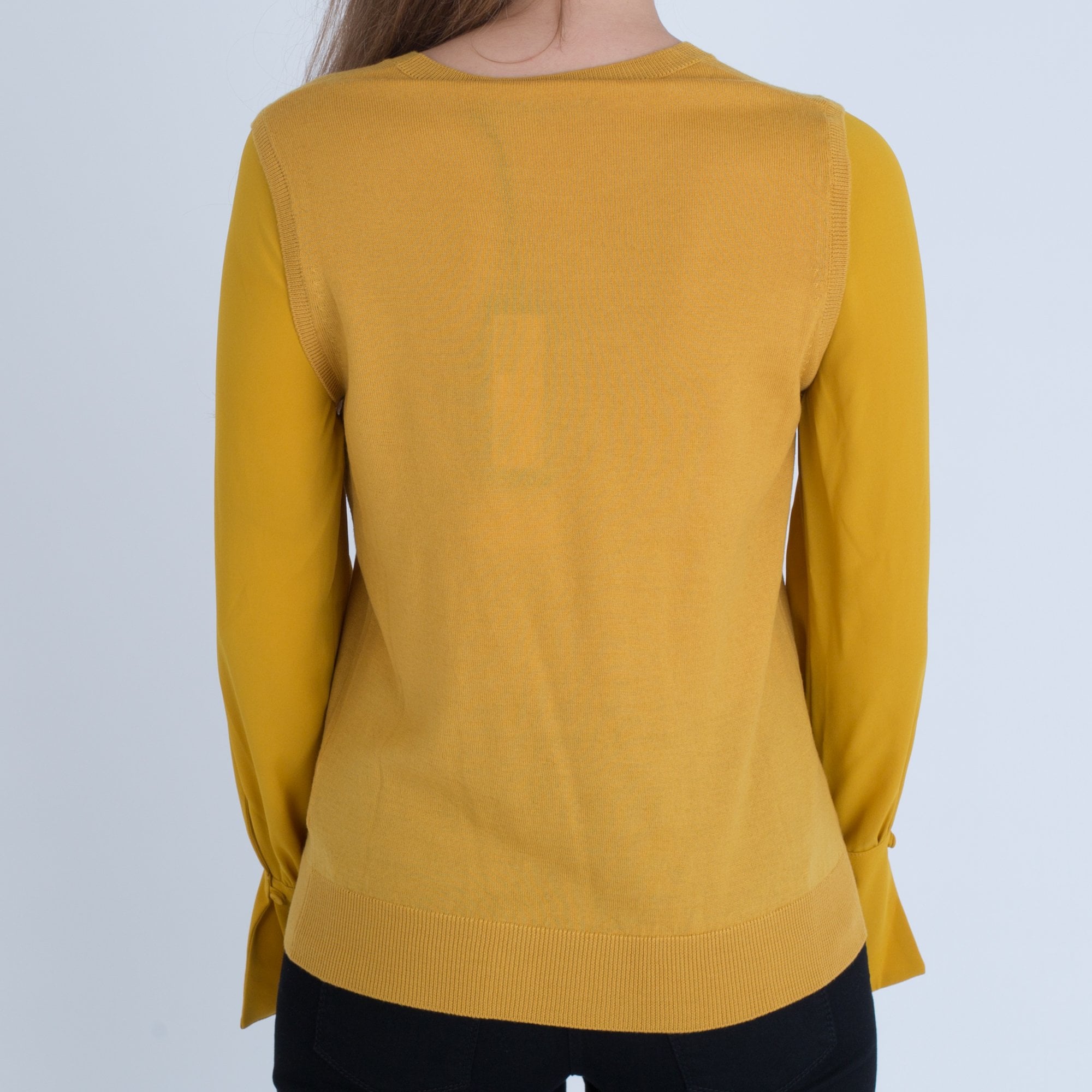 Luisa Cerano Round Neck Knitted Jumper With Acetate Sleeve Mustard