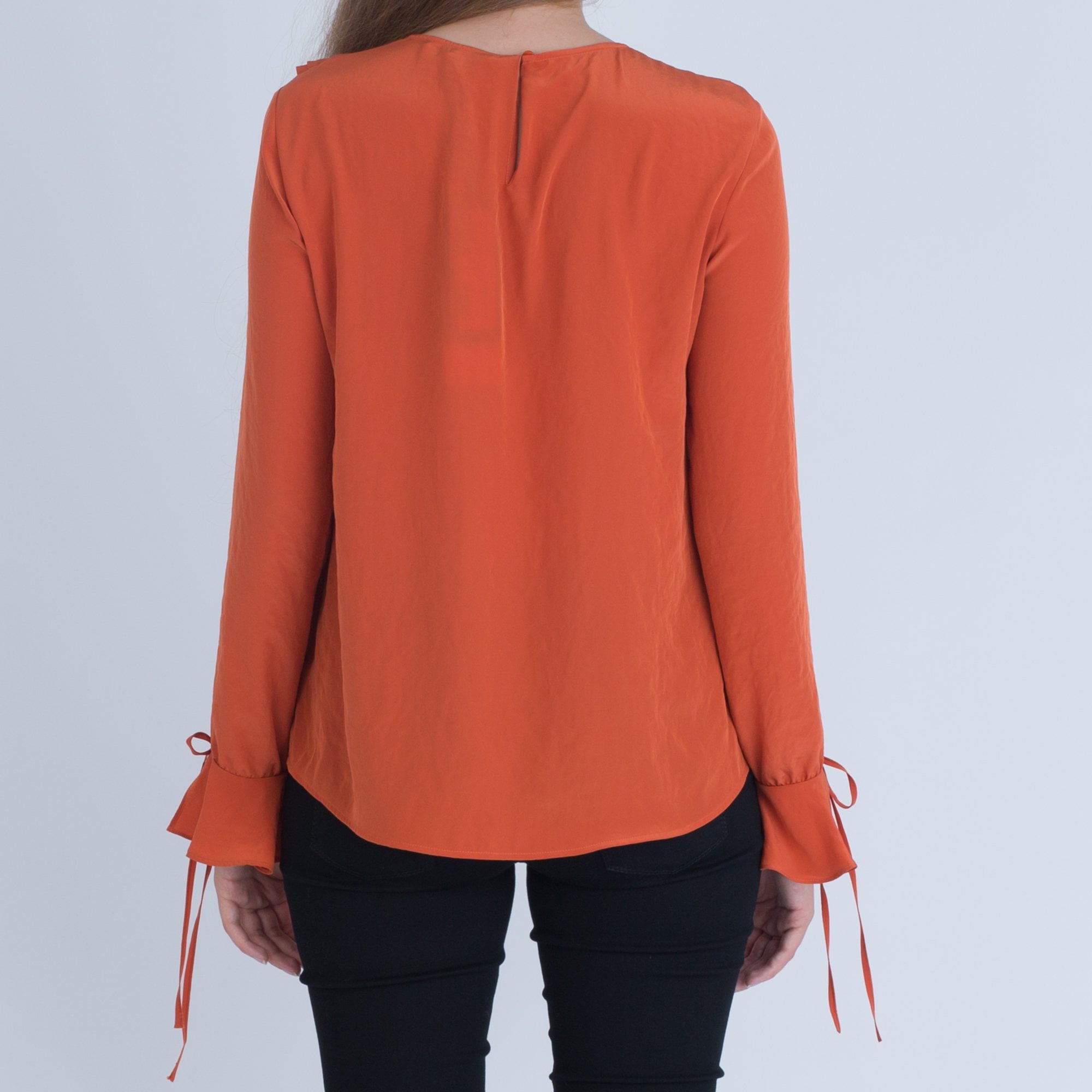 Luisa Cerano Viscose Blouse With Frill Front And Tie Sleeve Orange