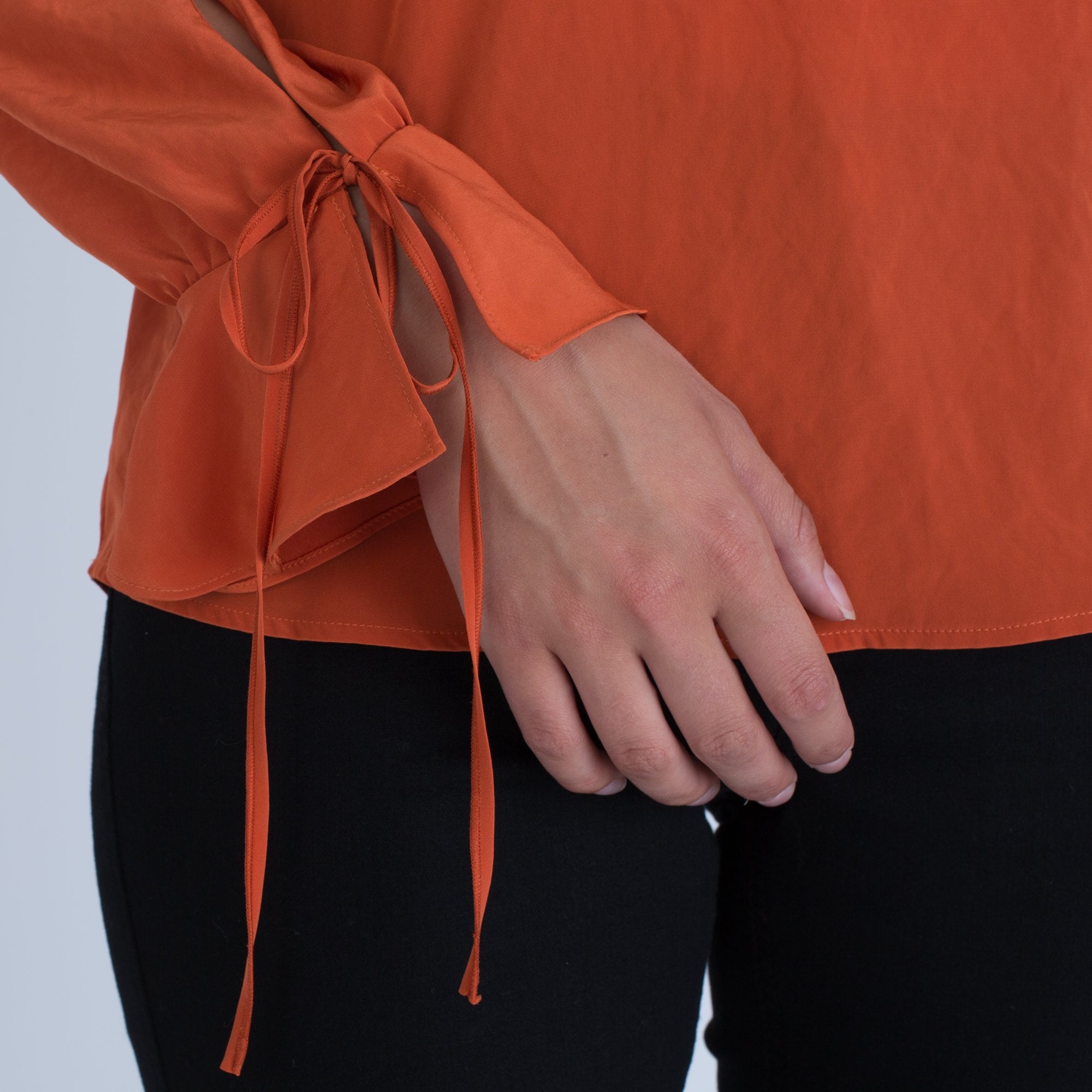 Luisa Cerano Viscose Blouse With Frill Front And Tie Sleeve Orange