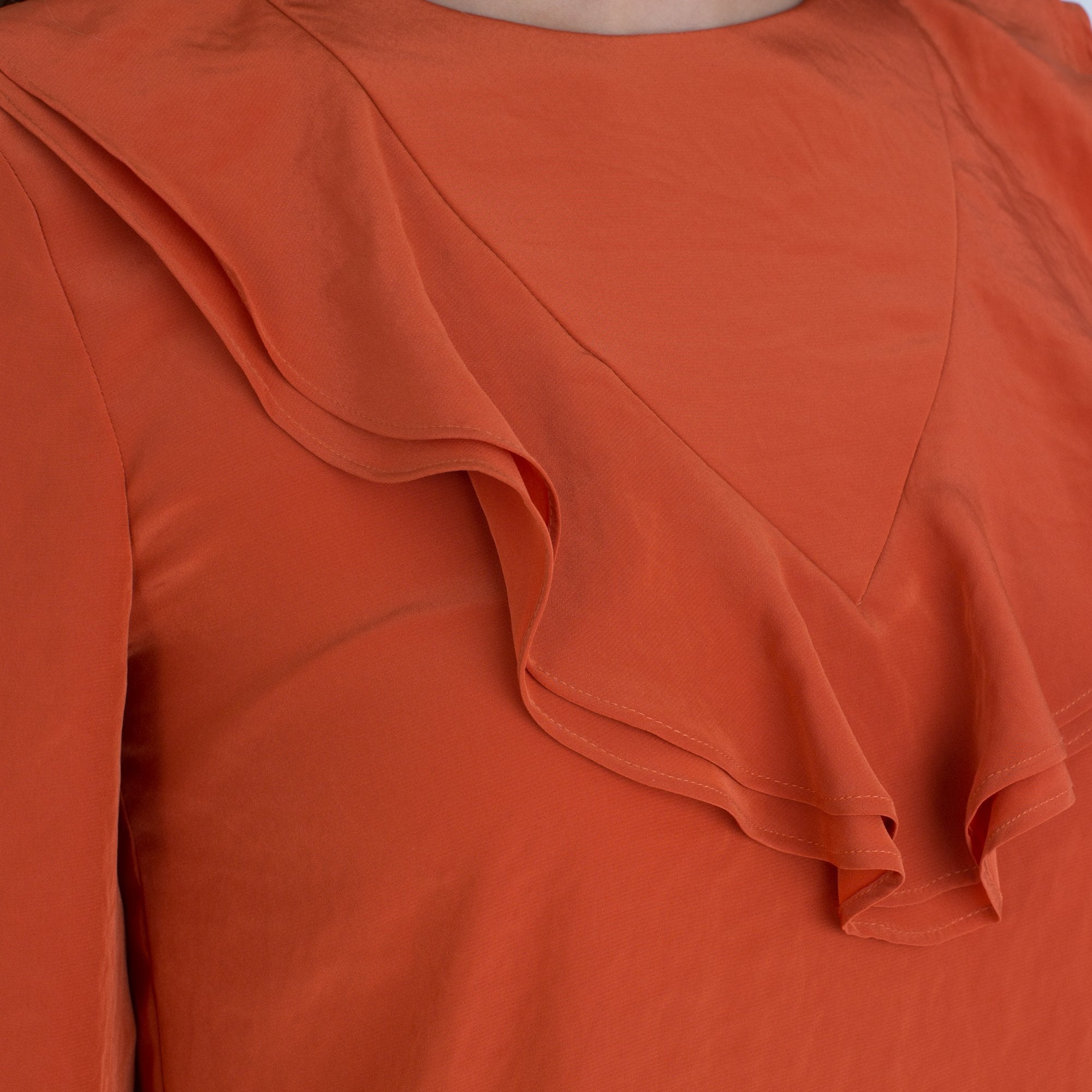 Luisa Cerano Viscose Blouse With Frill Front And Tie Sleeve Orange