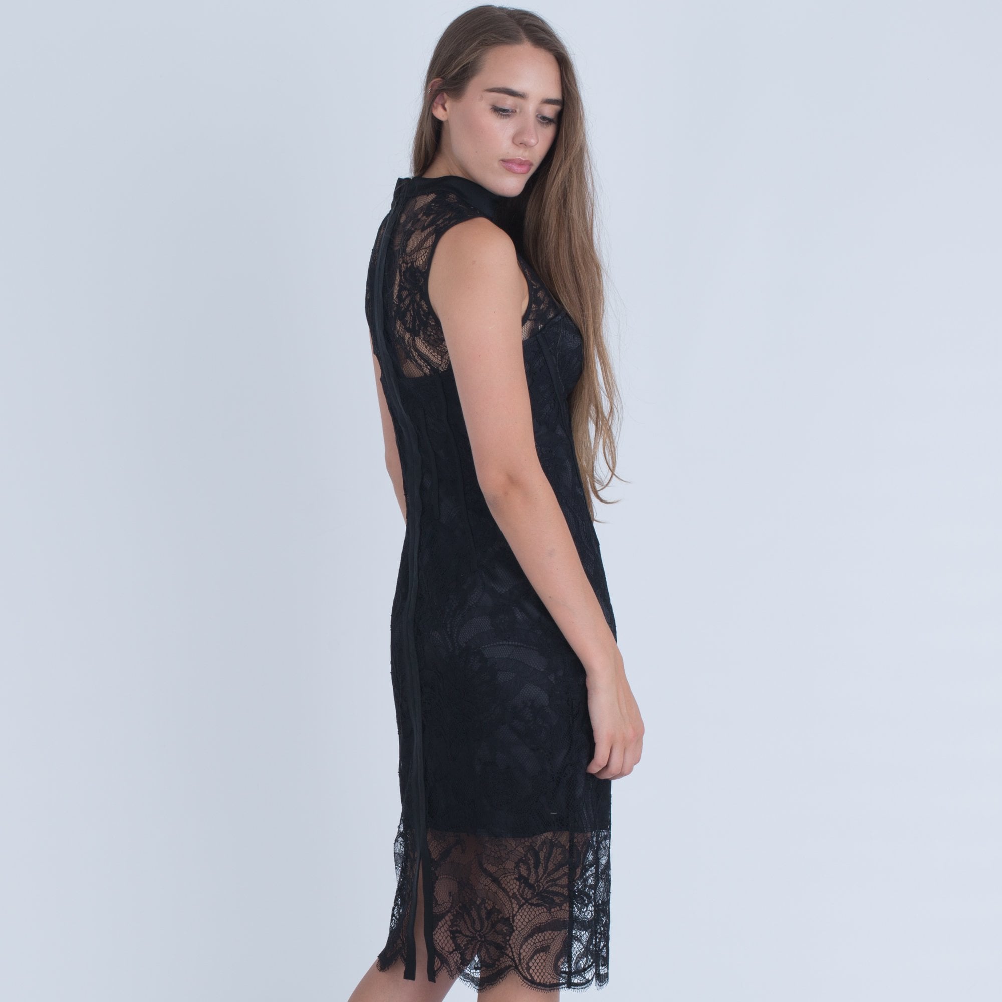 Marciano Nerhu Collar Sleeveless Lace Dress Black