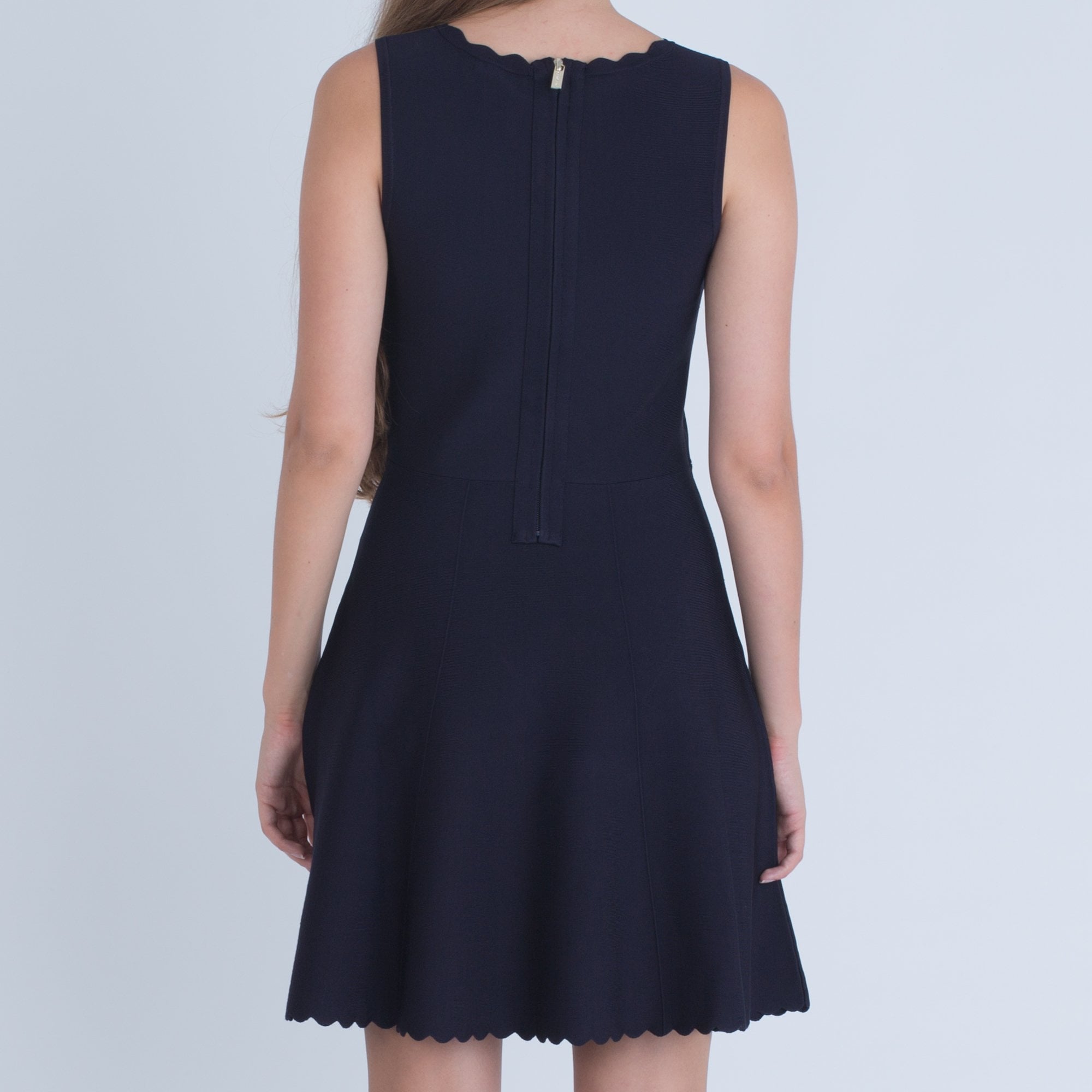 Marciano Scalloped Hem And Neck Fit And Flare Dress Navy