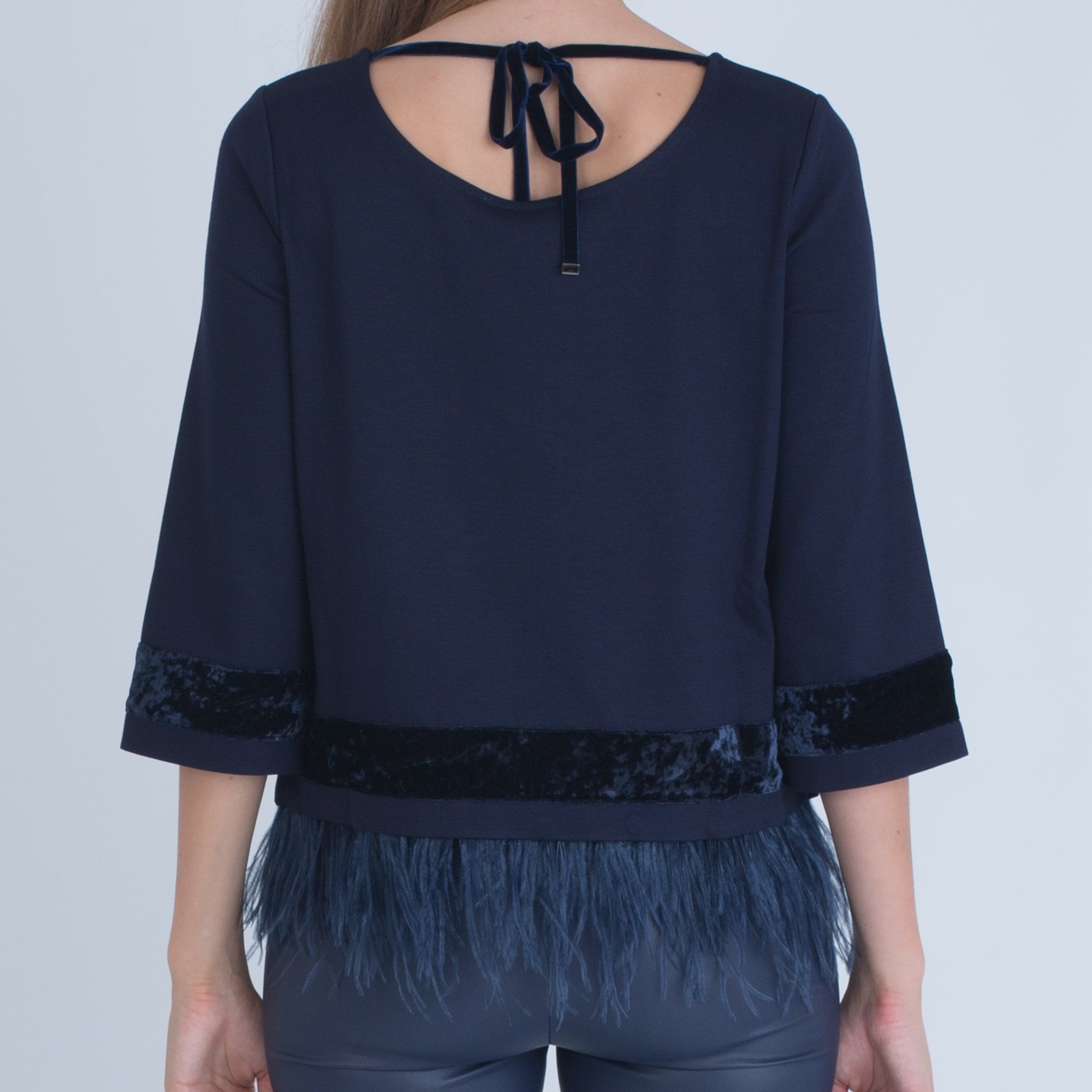 Riani Scoop Neck Top With Velvet Trim And Detatchable Fe Navy