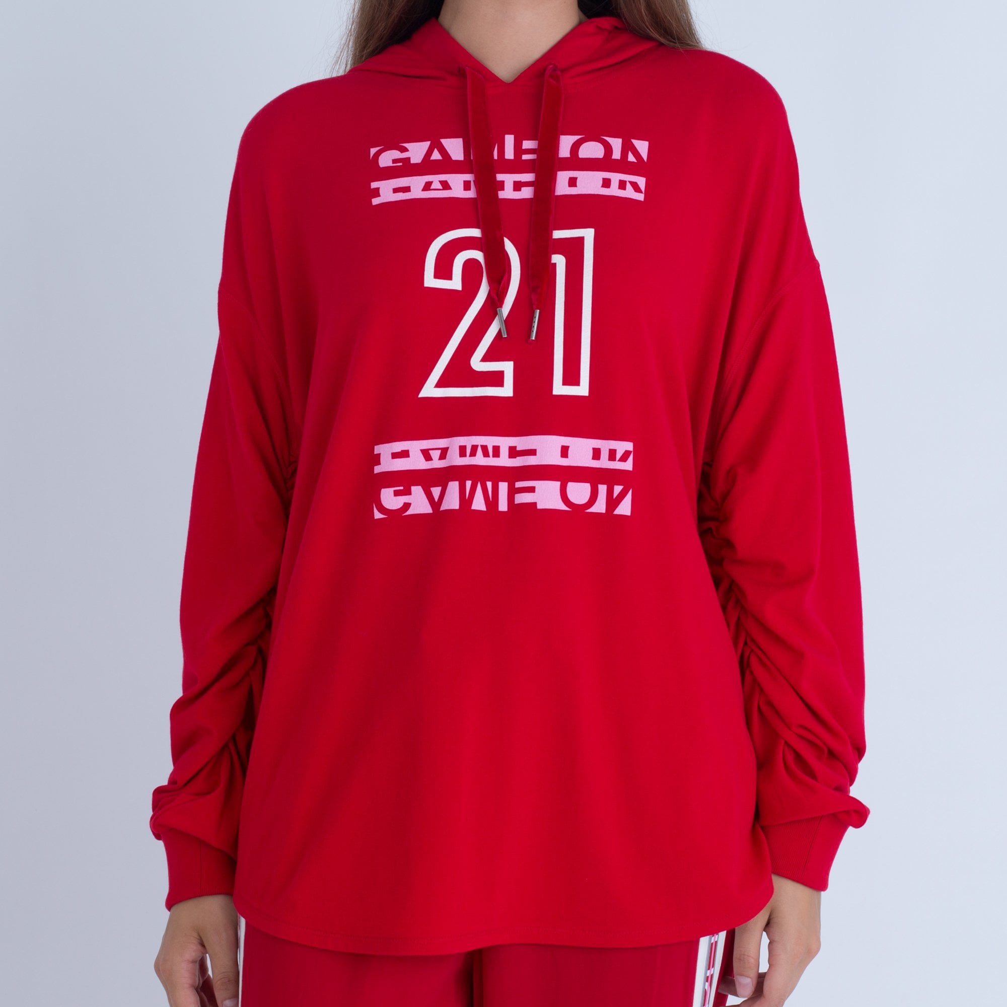 Marc Cain Game On Print Sweater With Elasticated Arm Red