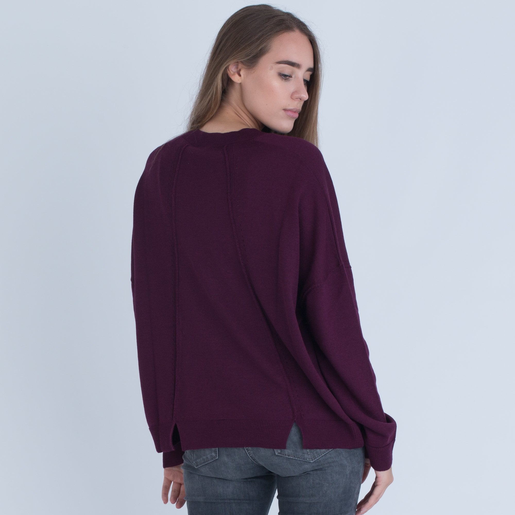 Crea Concept Round Neck Fine Knit Jumper Mulberry