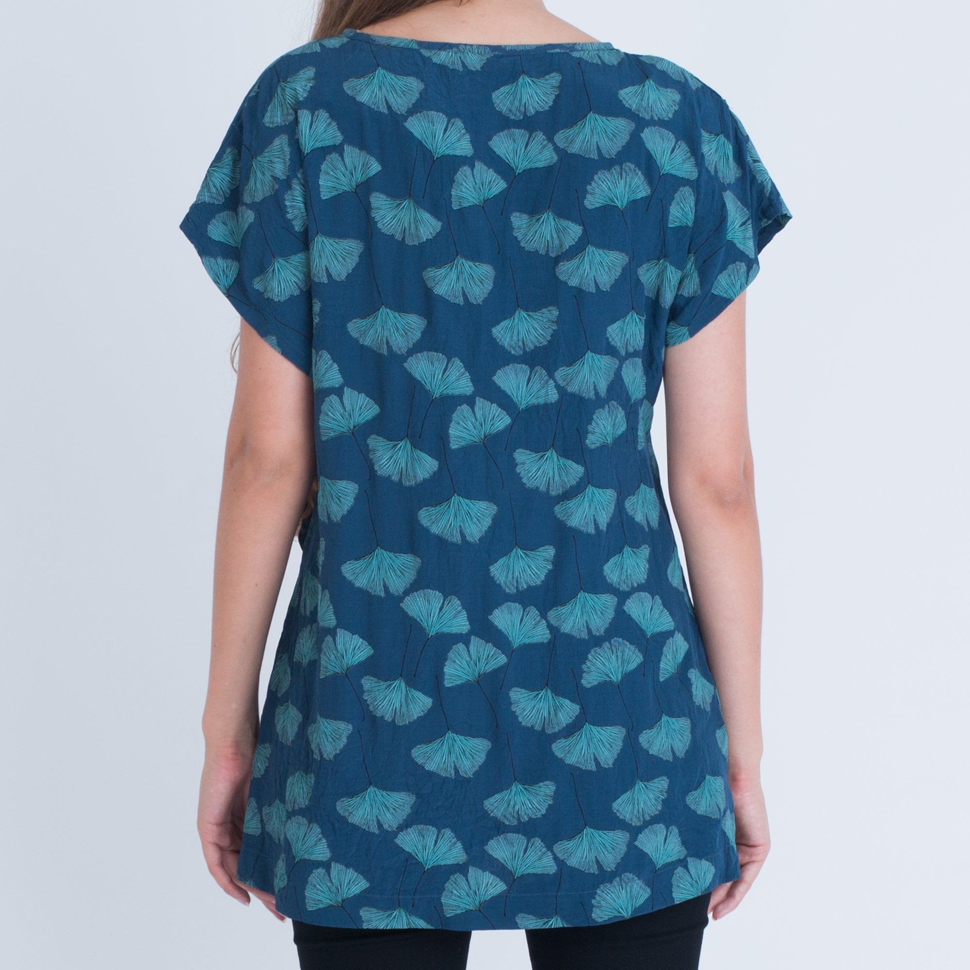 Masai Emely Fan Print Blouse With Tie Side Teal