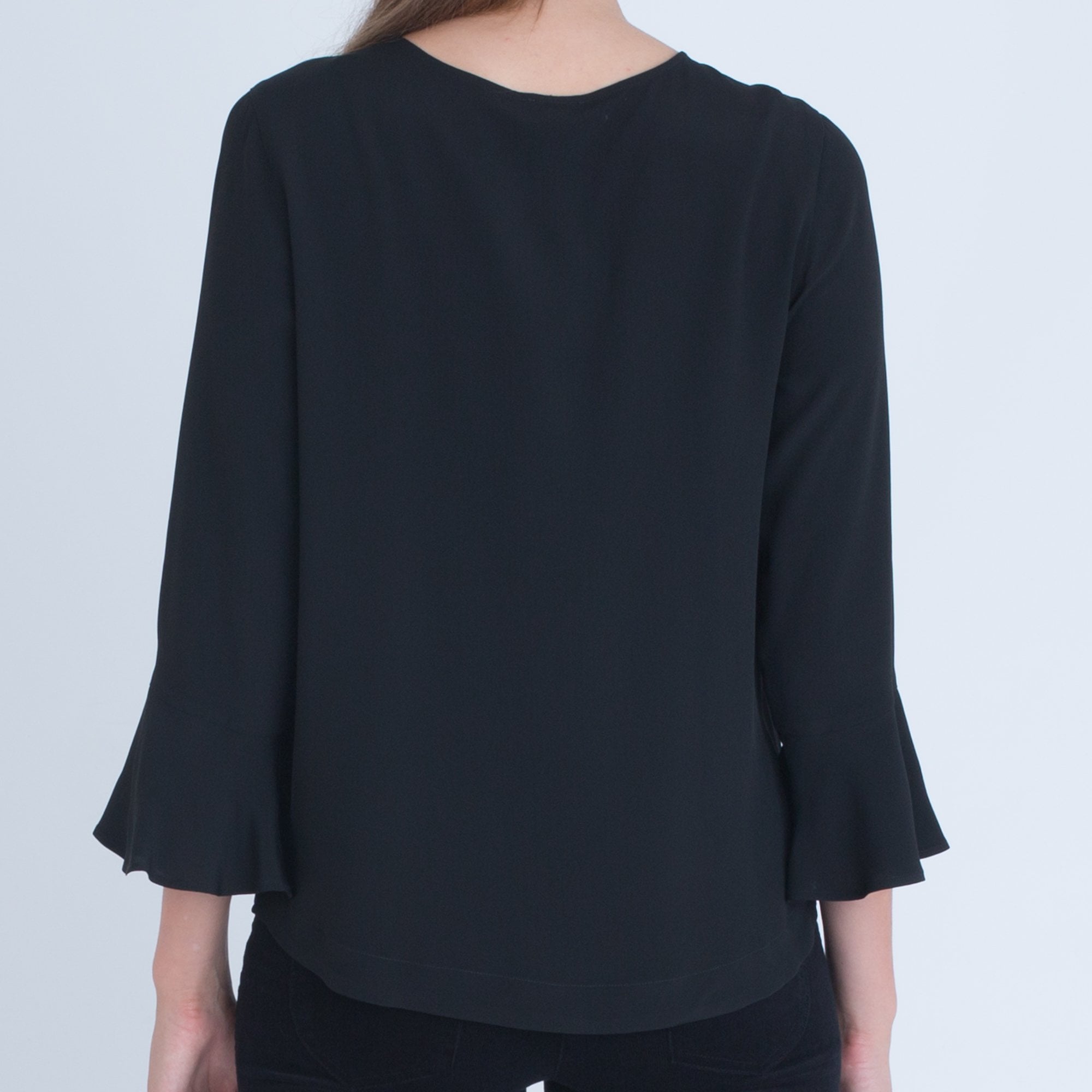 Riani Leopard Tie Blouse With Gathered Front And Flute Sleeve Black