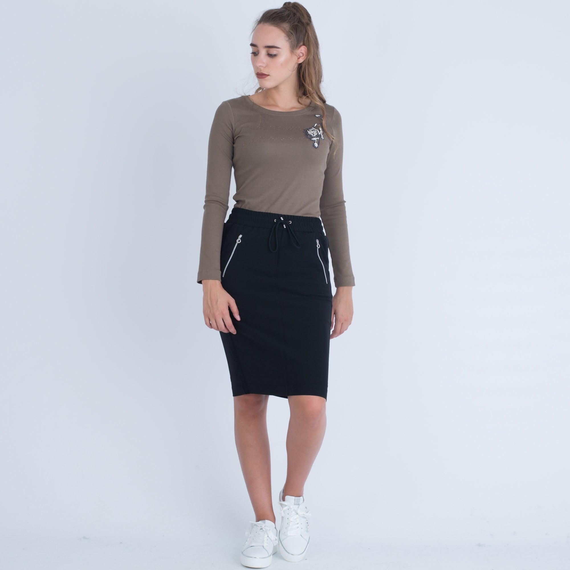 Riani Drawstring Waist Skirt With Velvet Trim Black