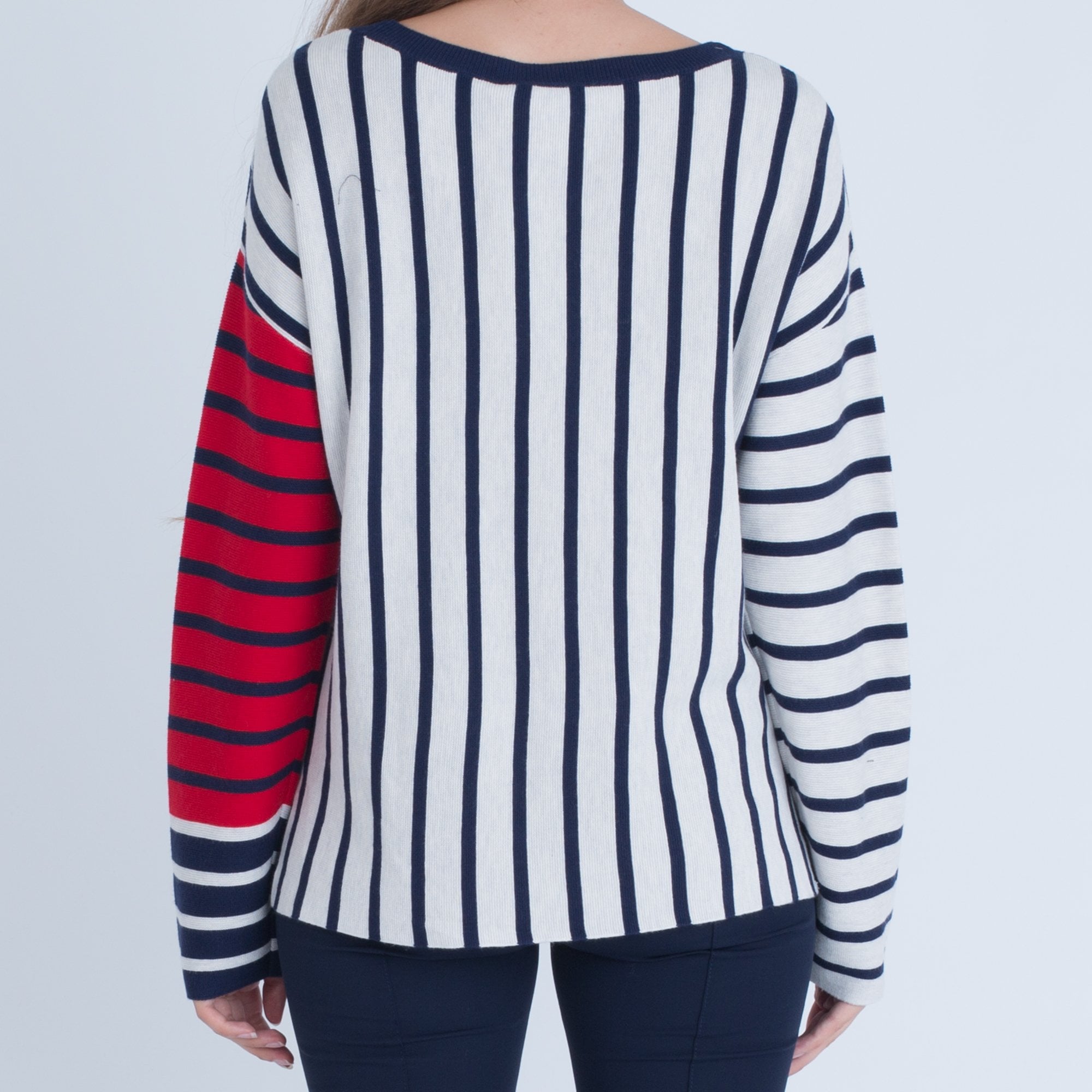 Oui Stripe Knit Jumper With Pocket Navy White