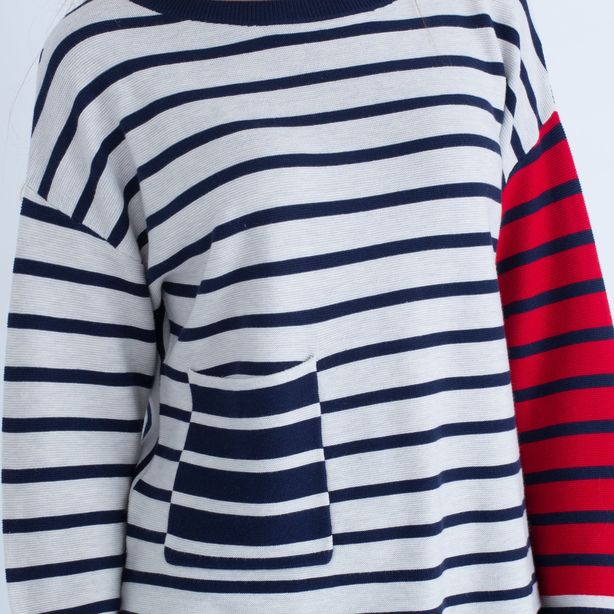 Oui Stripe Knit Jumper With Pocket Navy White
