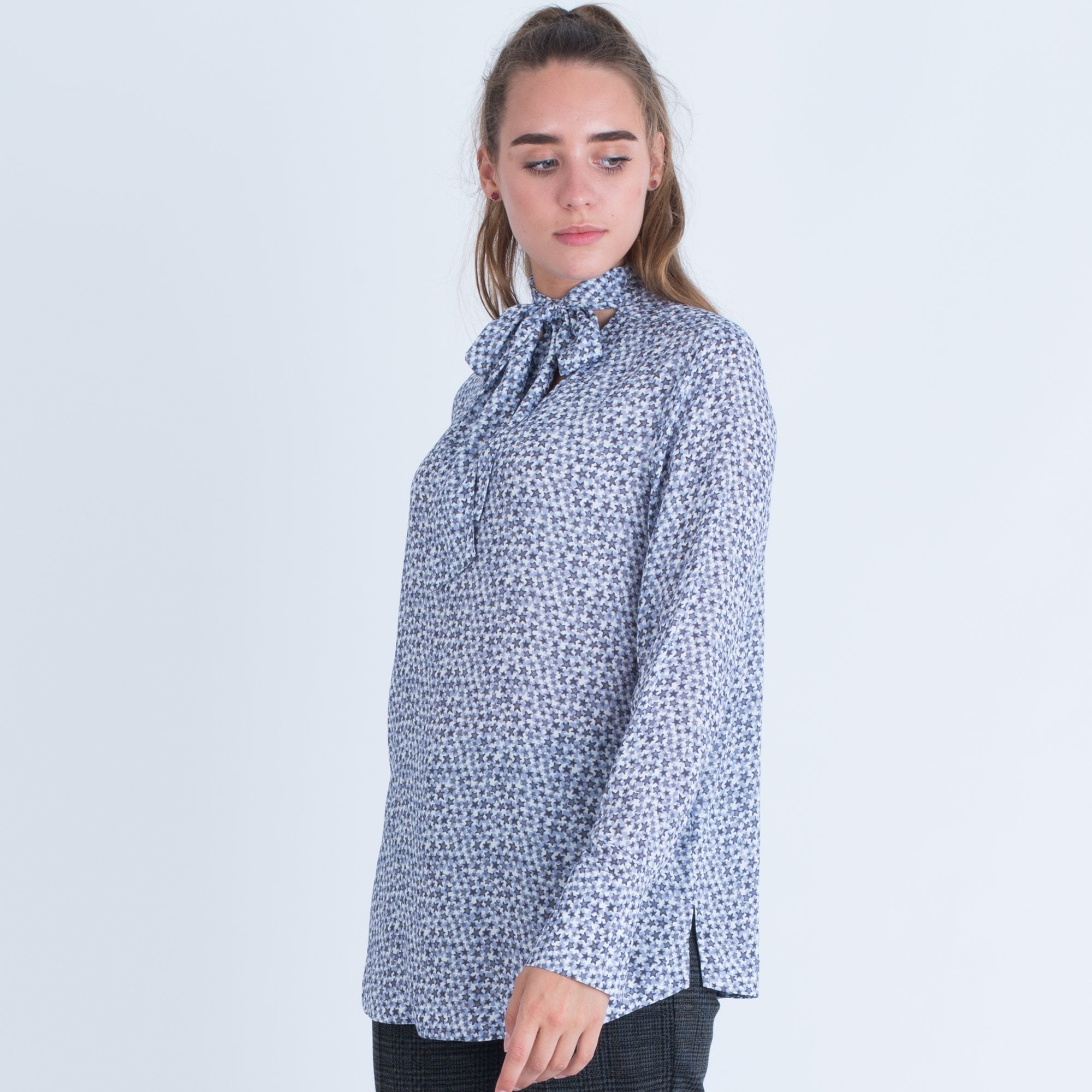 Riani Star Pattern Tie Neck Blouse Blue