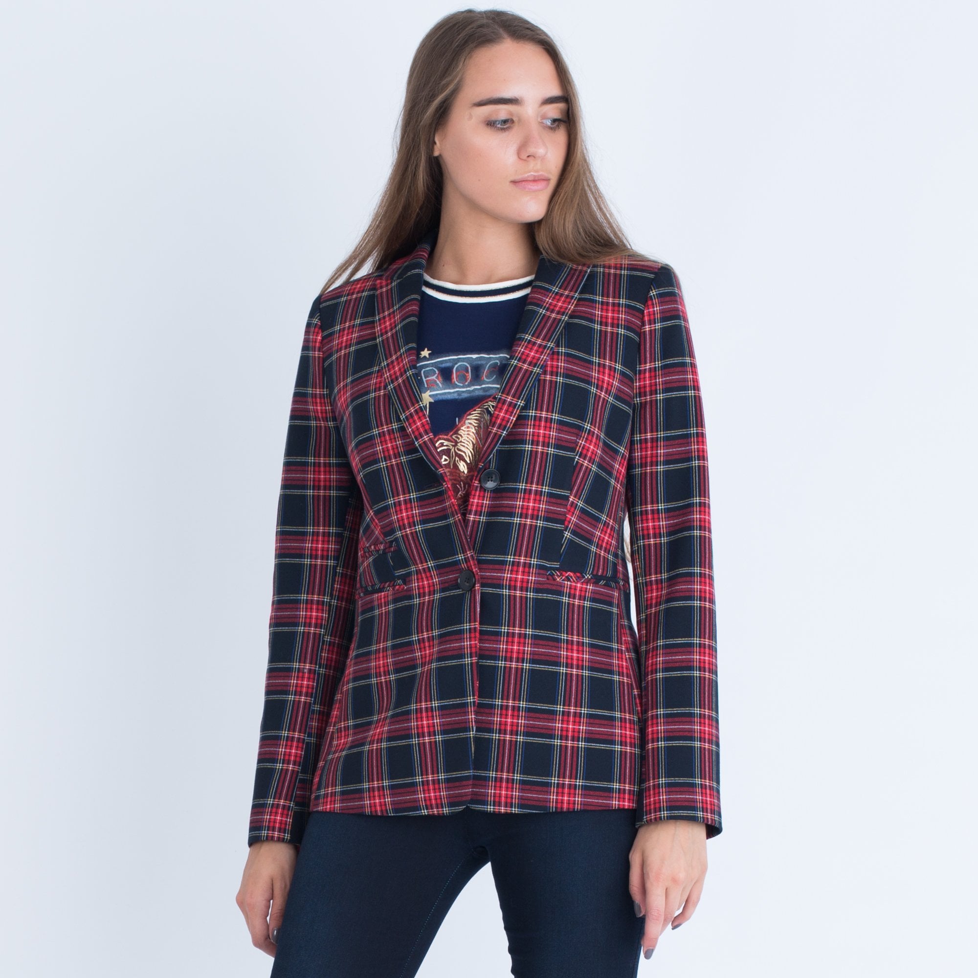 Oui Tiger Print T-Shirt Navy/Red