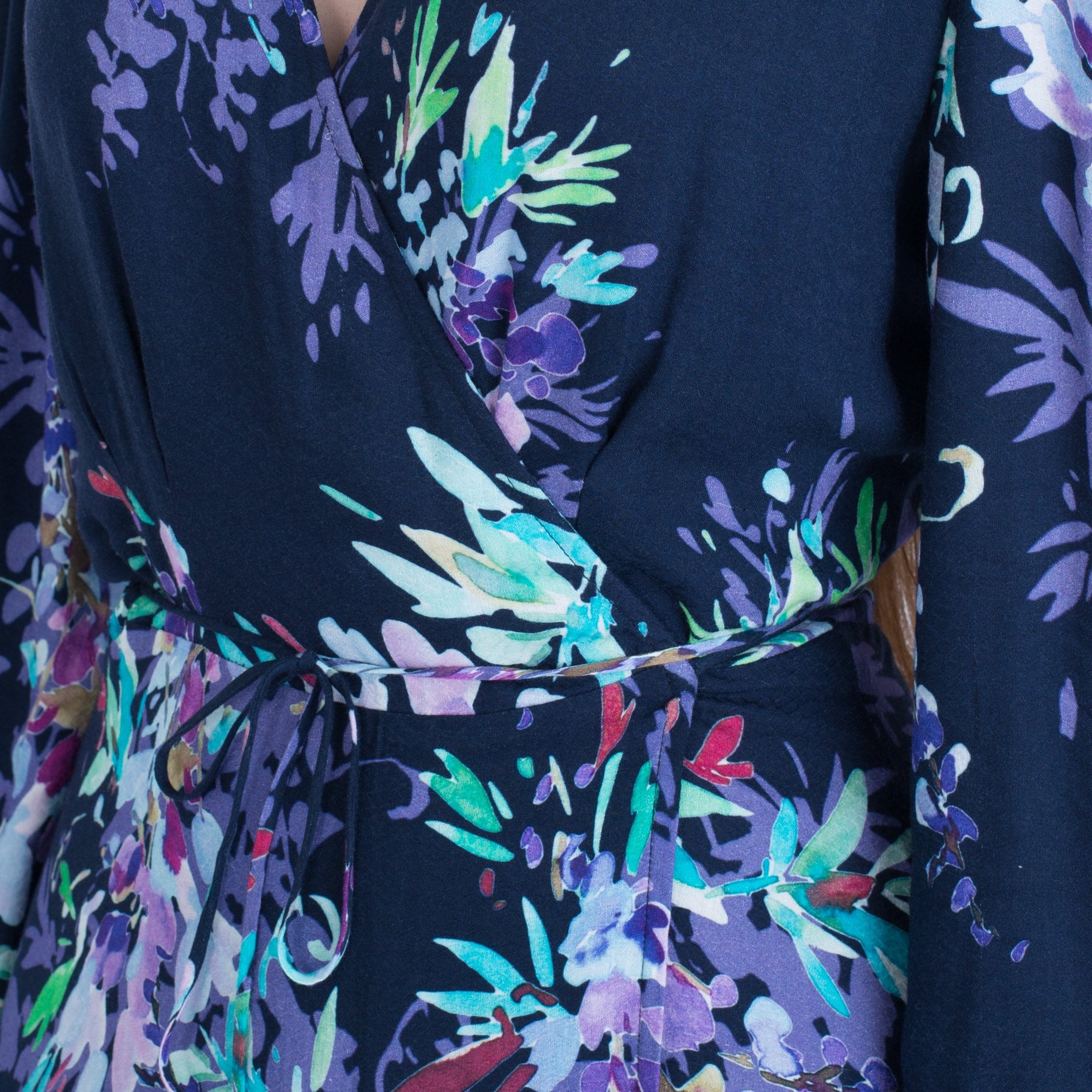 Hale Bob Wrap Floral Print Dress With Balloon Long Sleeve Navy/Purple