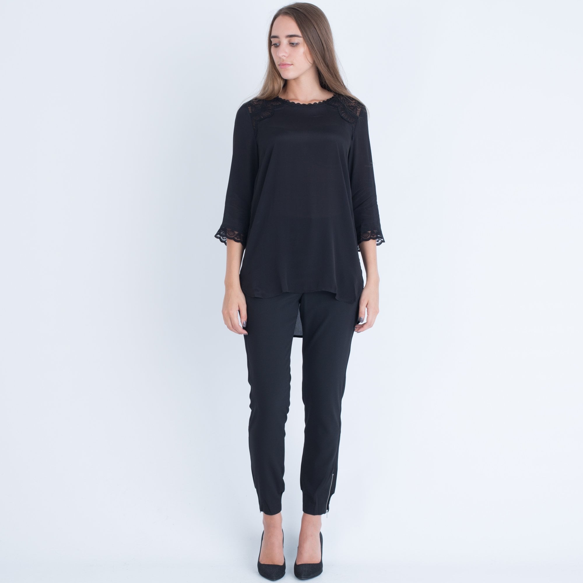 Rosemunde Firenze Lace Top Dip Back Blouse Black