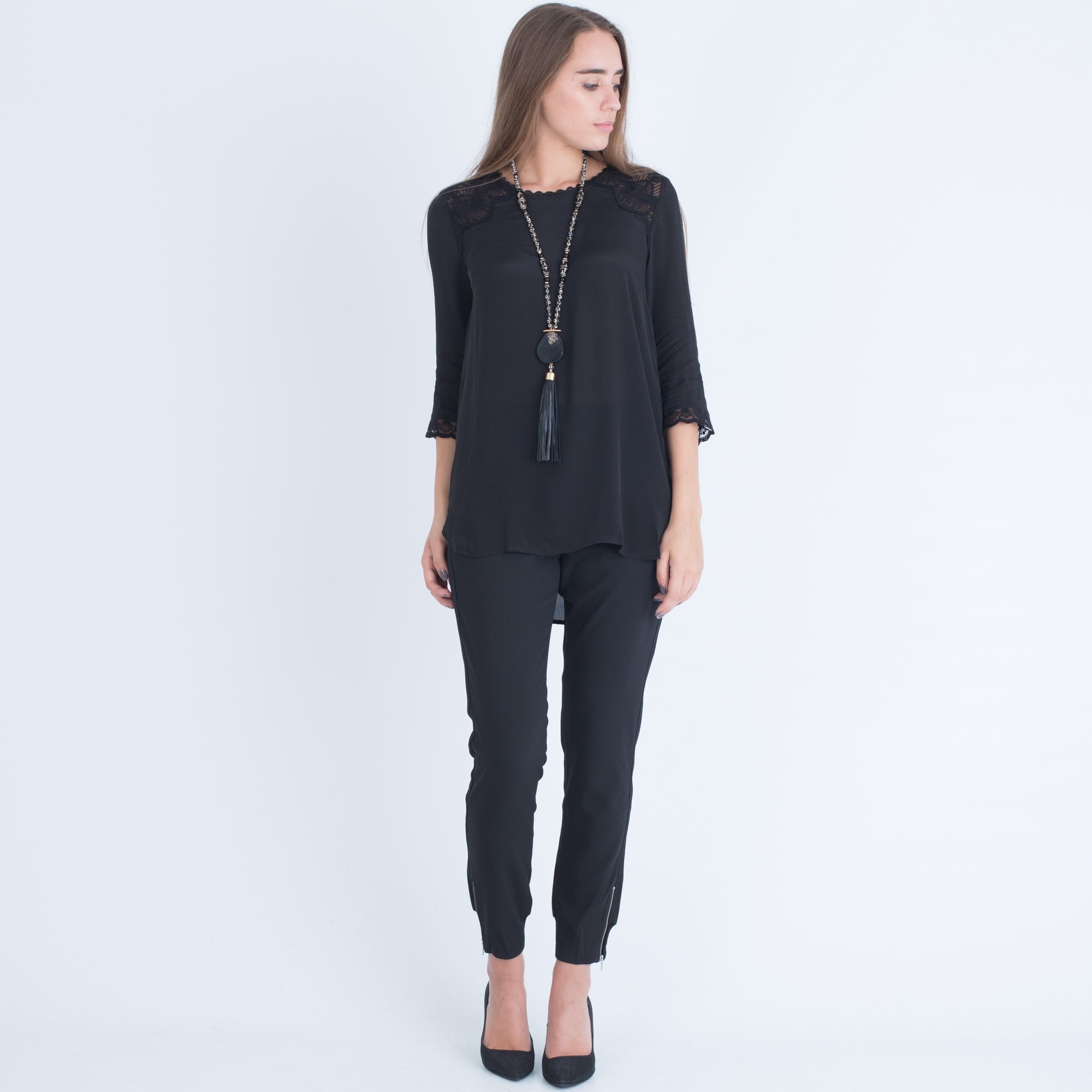 Rosemunde Firenze Lace Top Dip Back Blouse Black