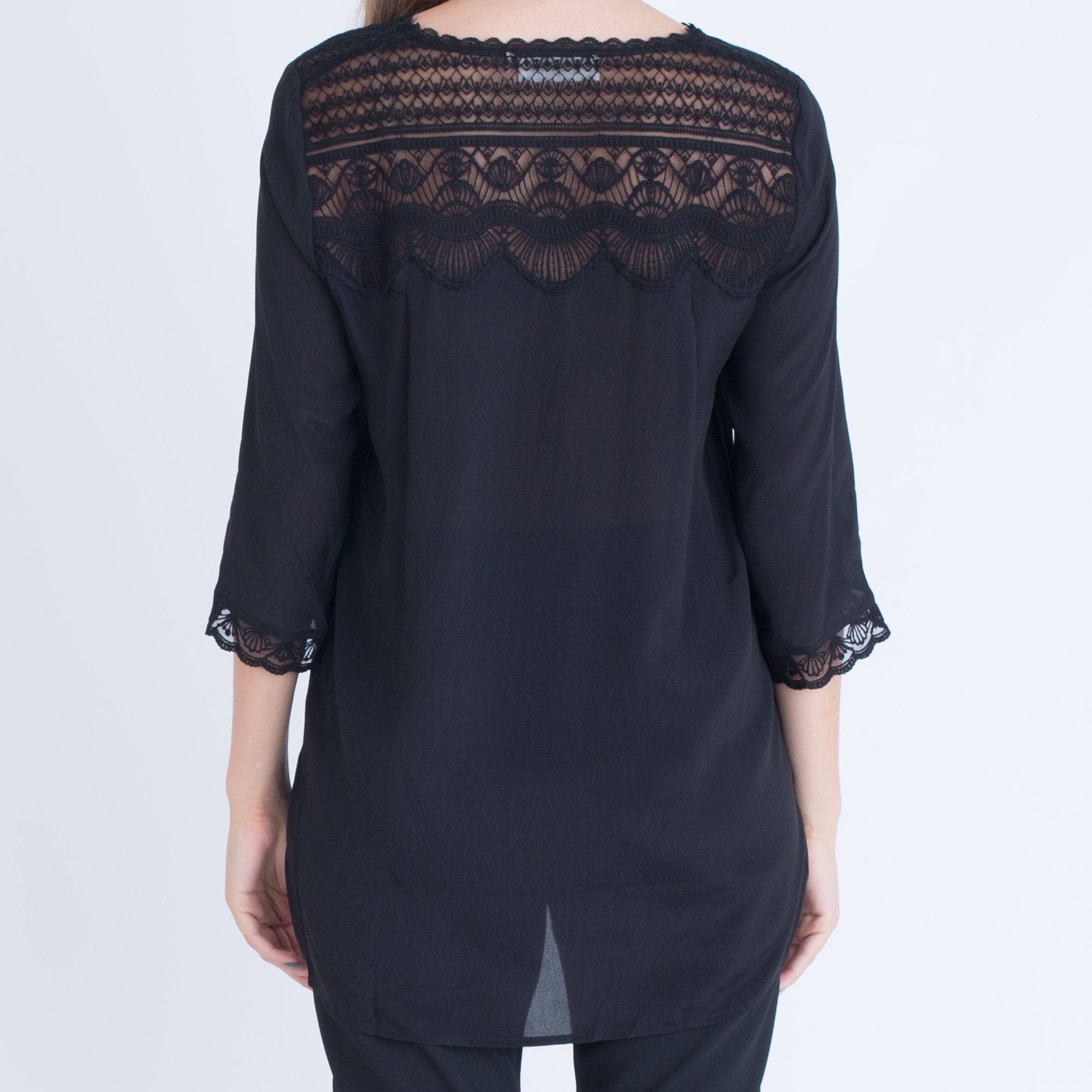 Rosemunde Firenze Lace Top Dip Back Blouse Black