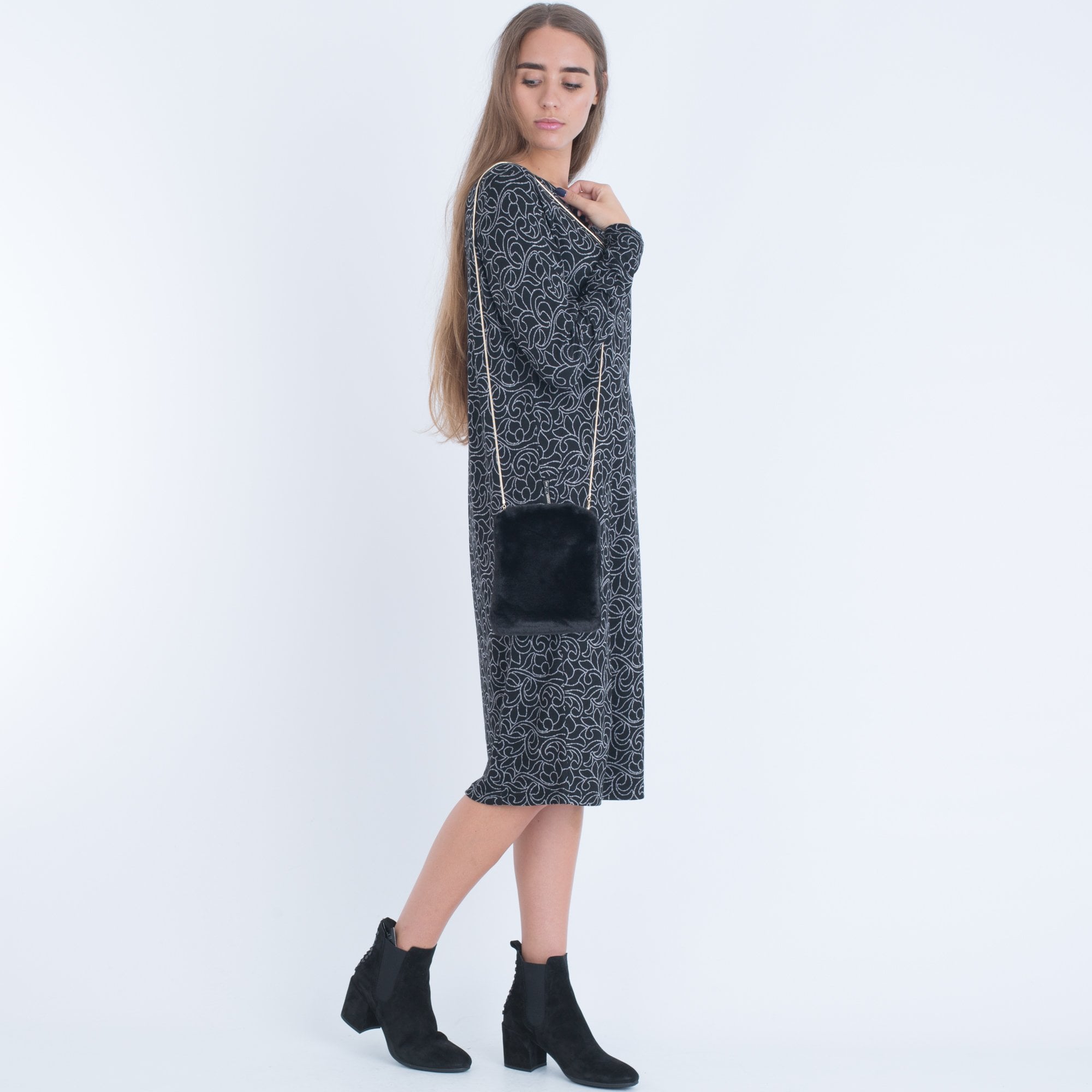 Masai Nolene Jacquard Embroidery Print Jersey Dress Black & White