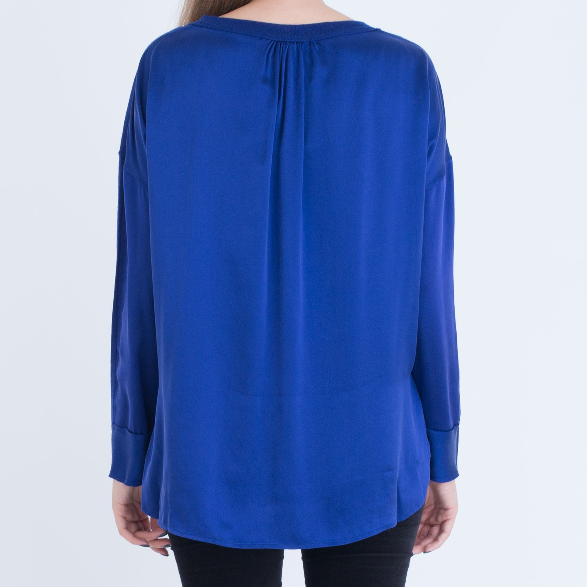 Marc Cain Round Neck Silk Back Jumper With Studded Neck Cobalt
