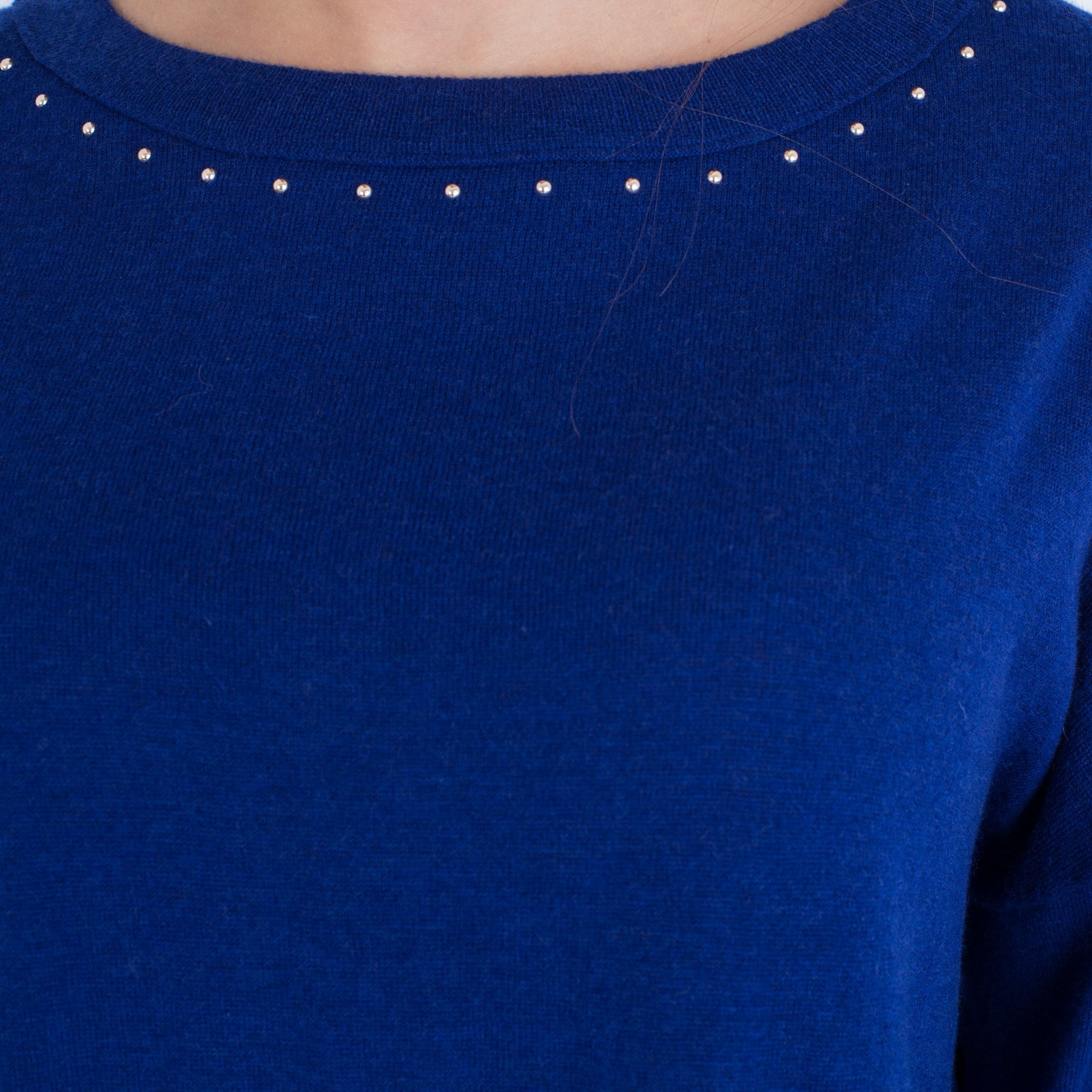 Marc Cain Round Neck Silk Back Jumper With Studded Neck Cobalt