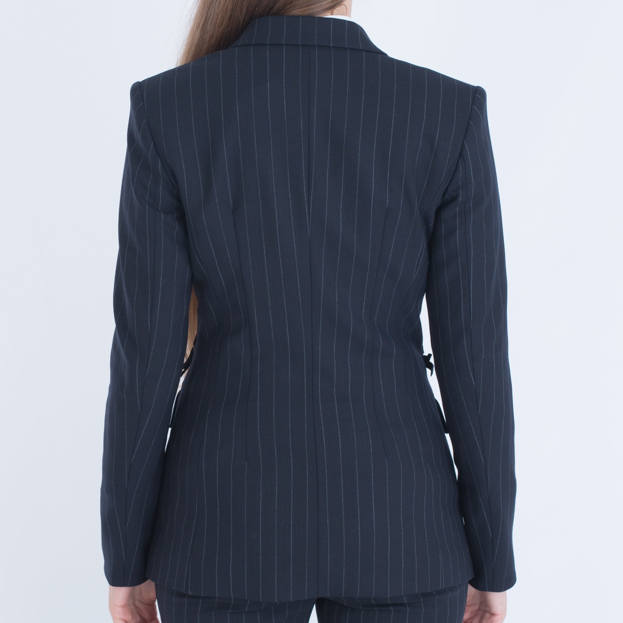 Marc Cain Pinstripe Jacket With Tie Front Navy