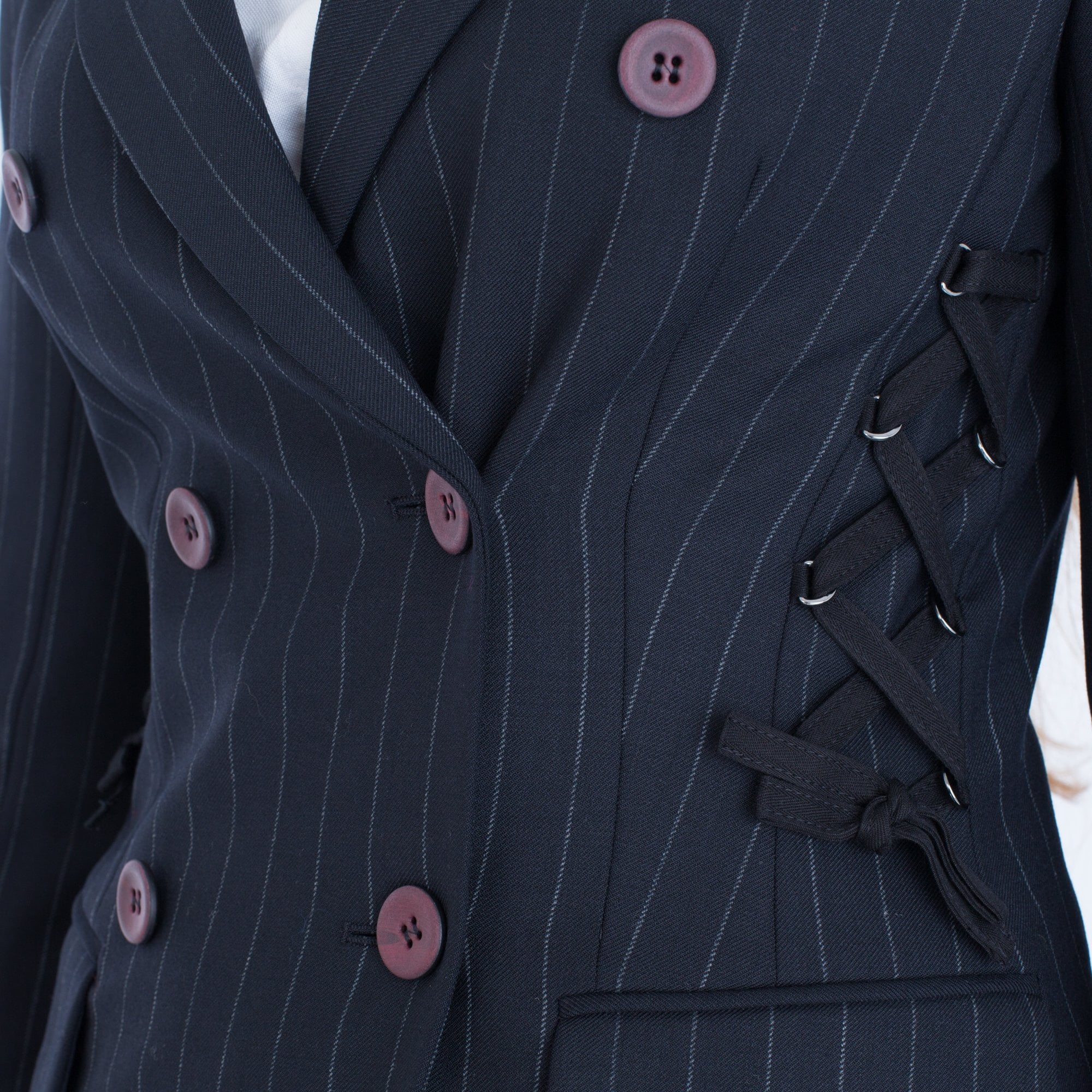 Marc Cain Pinstripe Jacket With Tie Front Navy