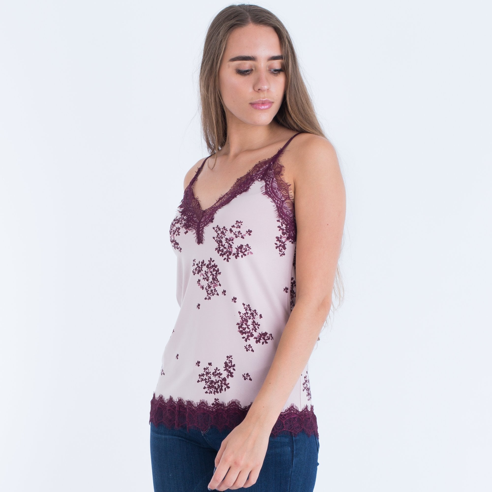 Rosemunde A Line Adjustable Strap Lace Trim Vest Pink/Burgundy