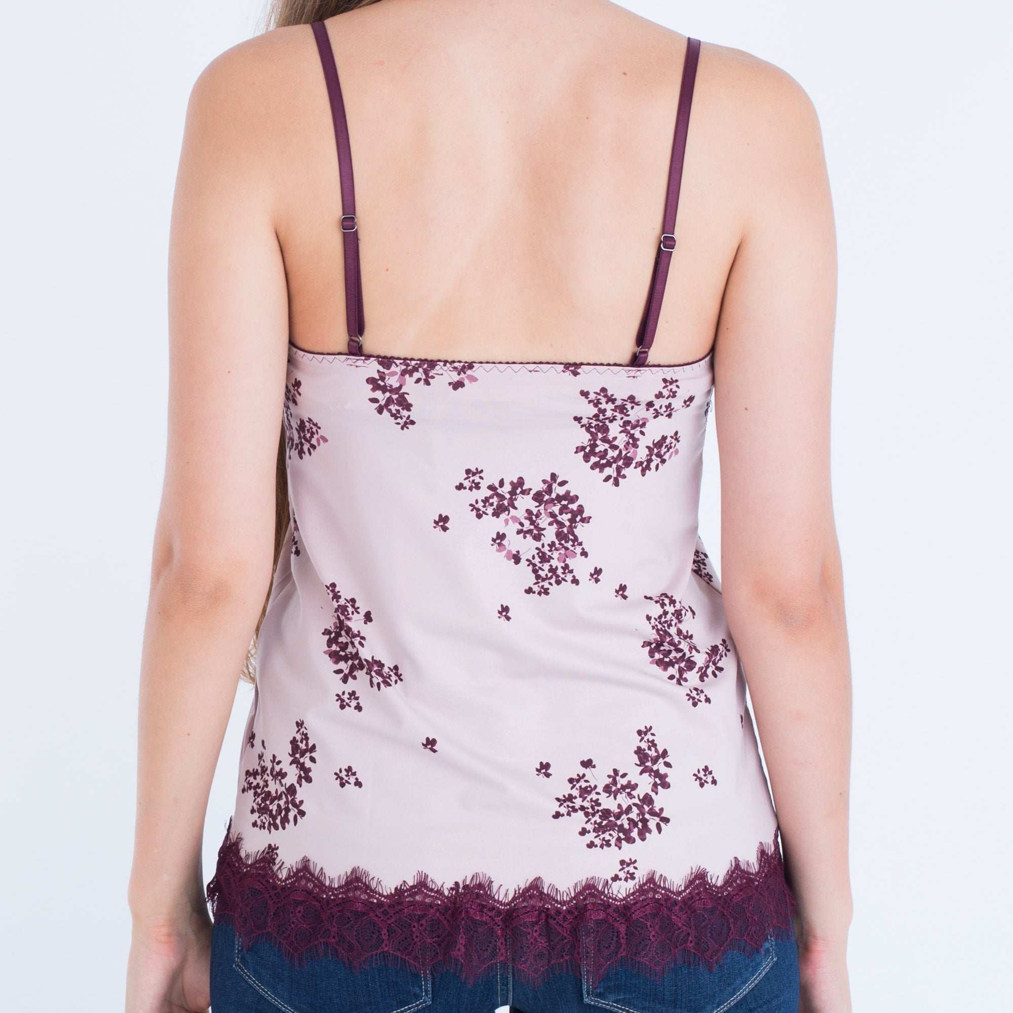 Rosemunde A Line Adjustable Strap Lace Trim Vest Pink/Burgundy