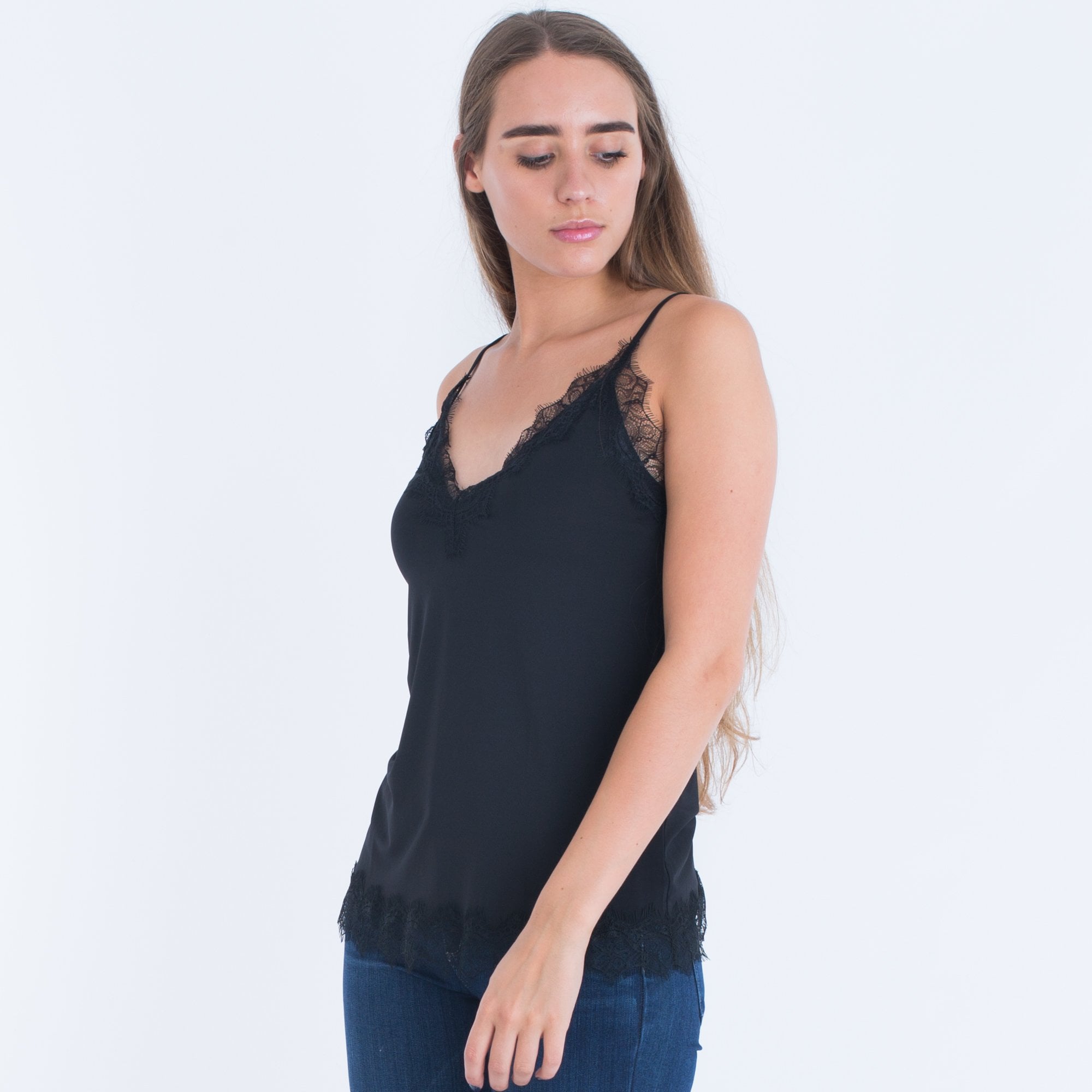 A Line Adjustable Strap Lace Trim In Vest Black