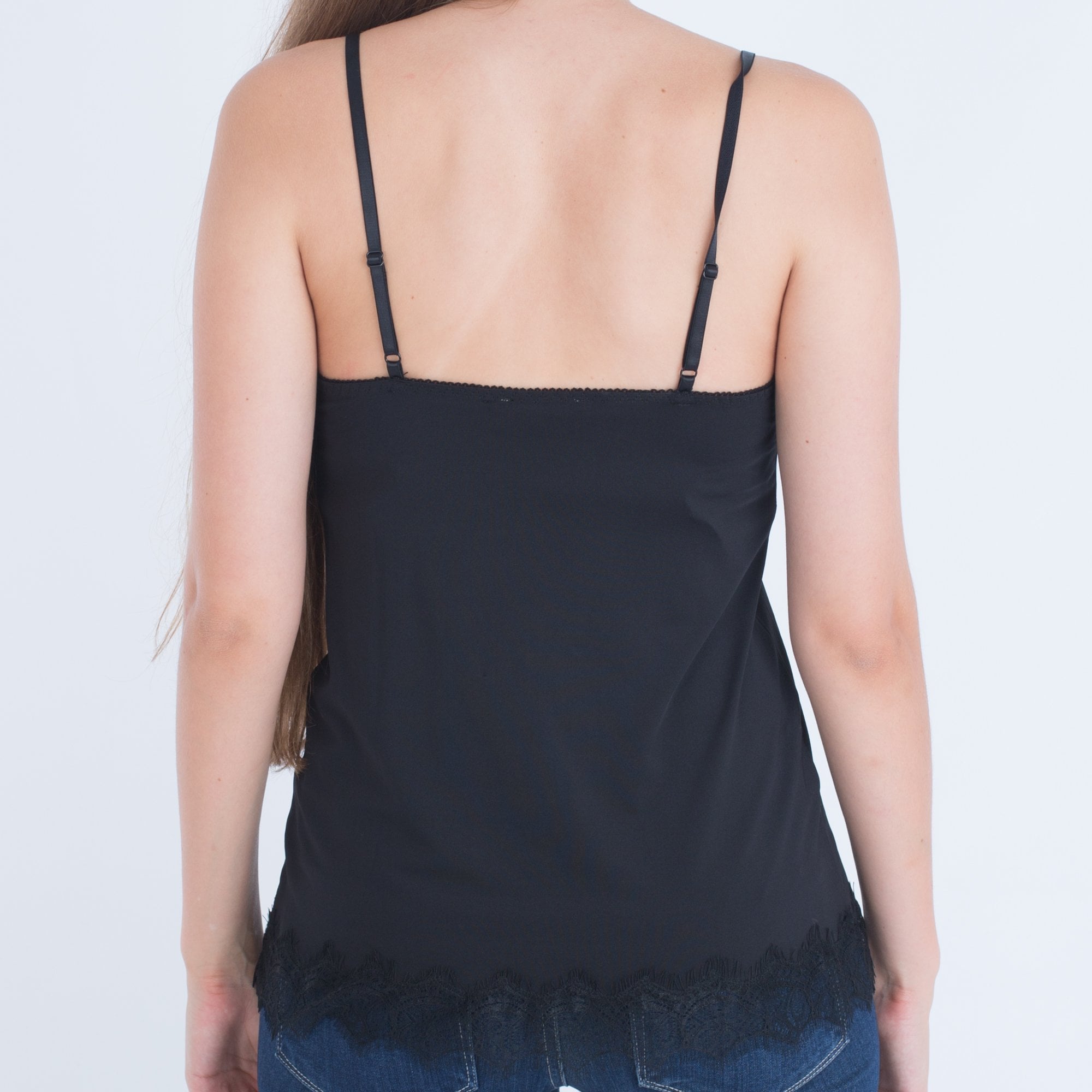 A Line Adjustable Strap Lace Trim In Vest Black