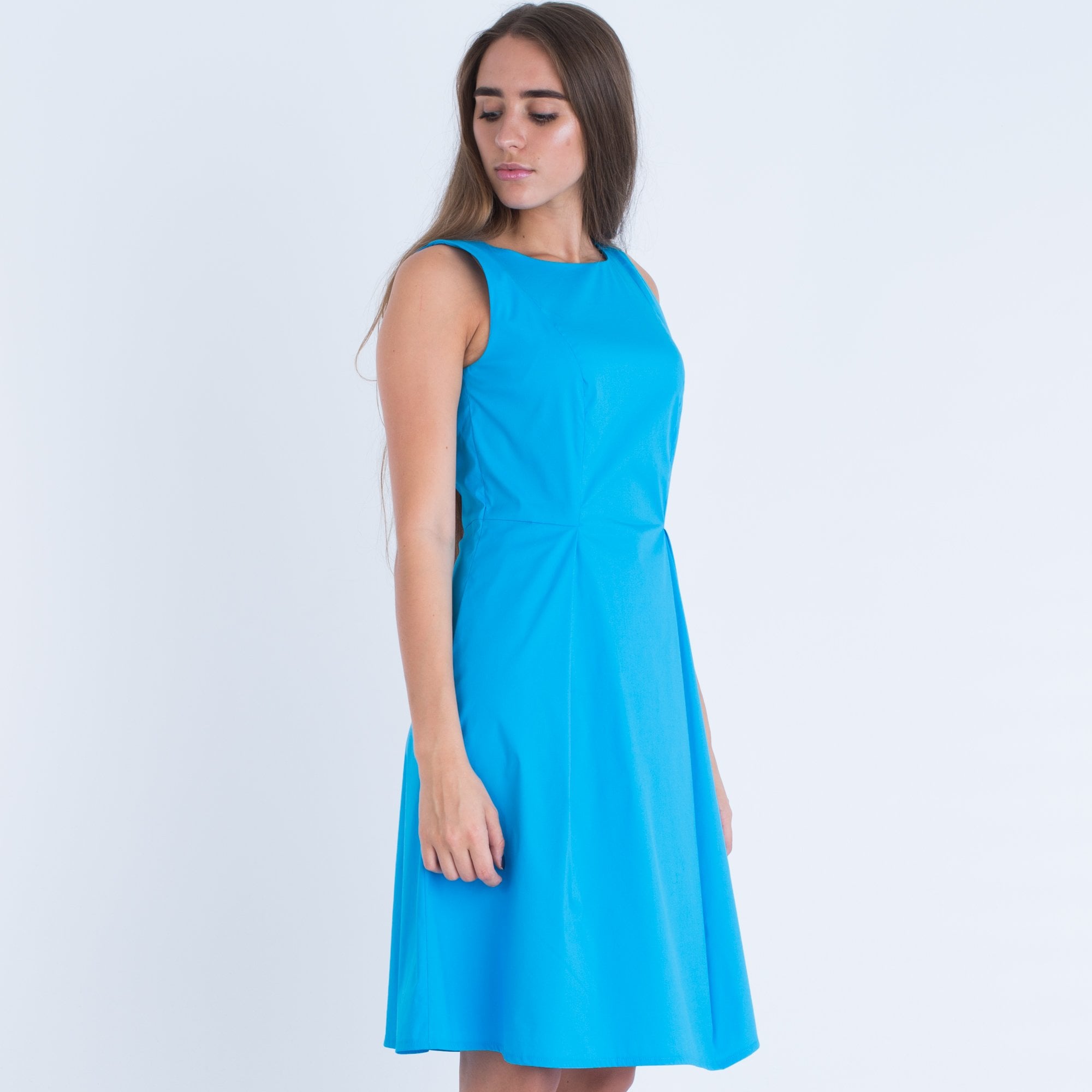 Luisa Cerano Cotton Sleeveless A Line Dress Aqua