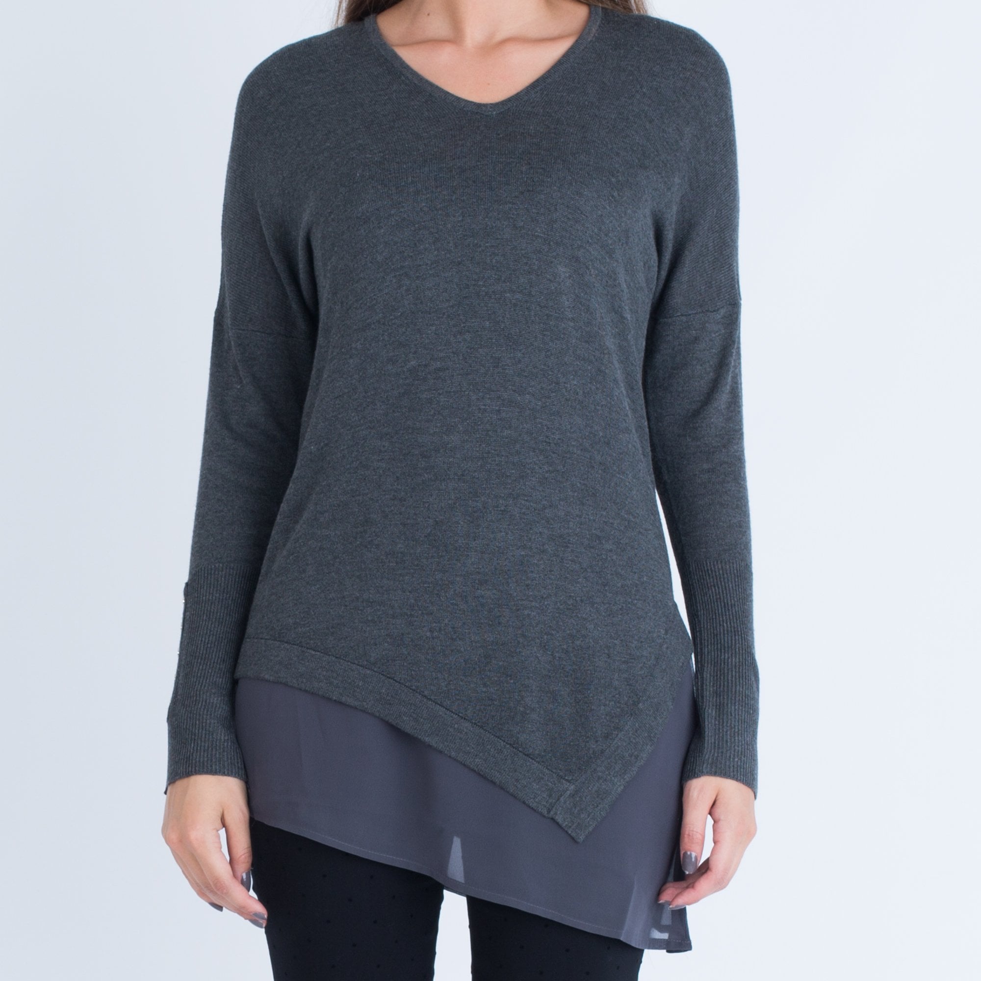 Marble Fashions V Neck Fitted Jumper With Button Arm & Vest Grey