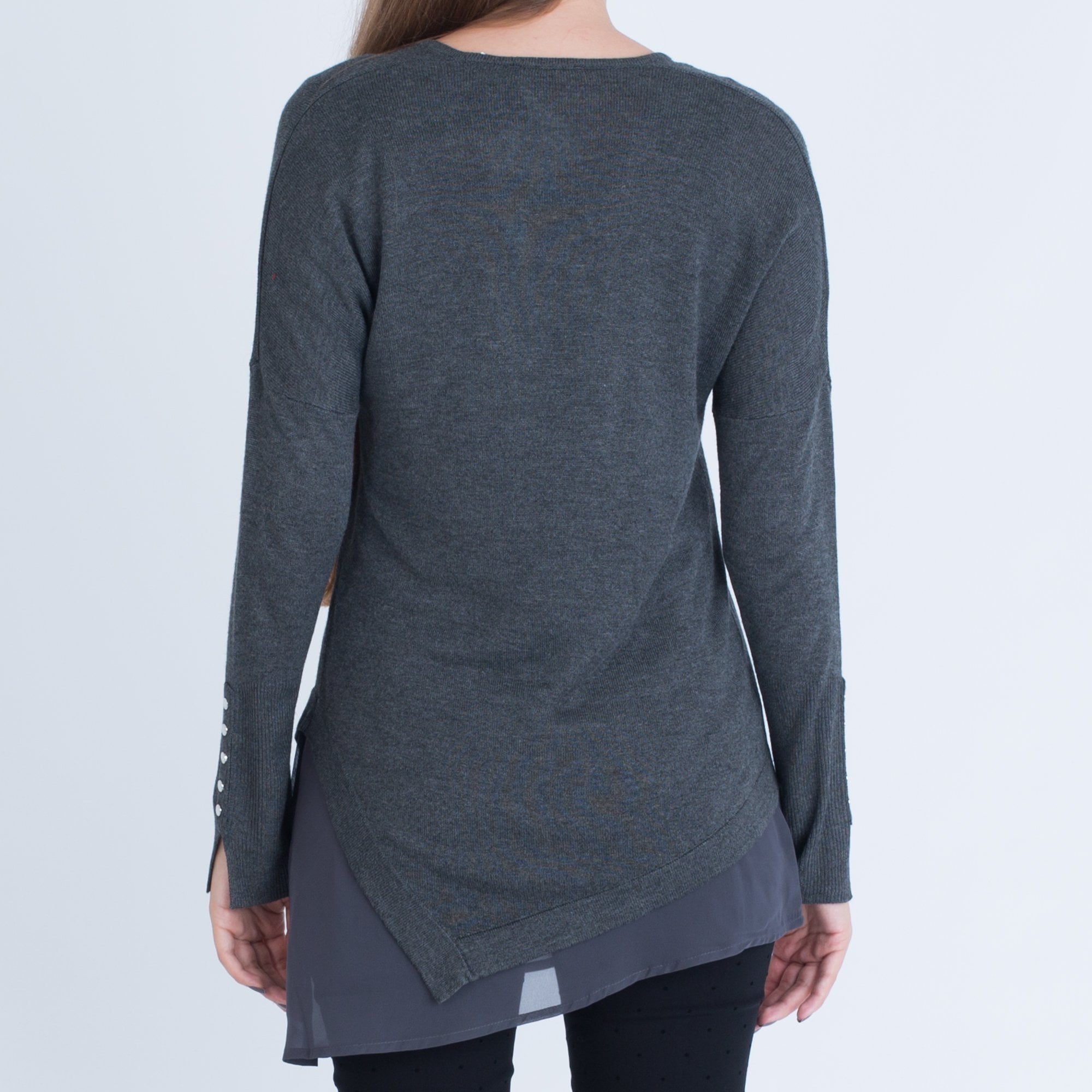 Marble Fashions V Neck Fitted Jumper With Button Arm & Vest Grey