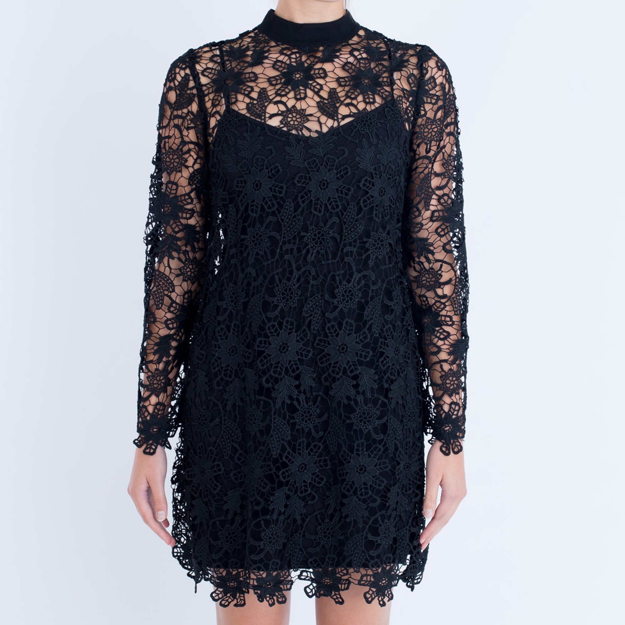 Hale Bob Roll Neck Lace Dress Black
