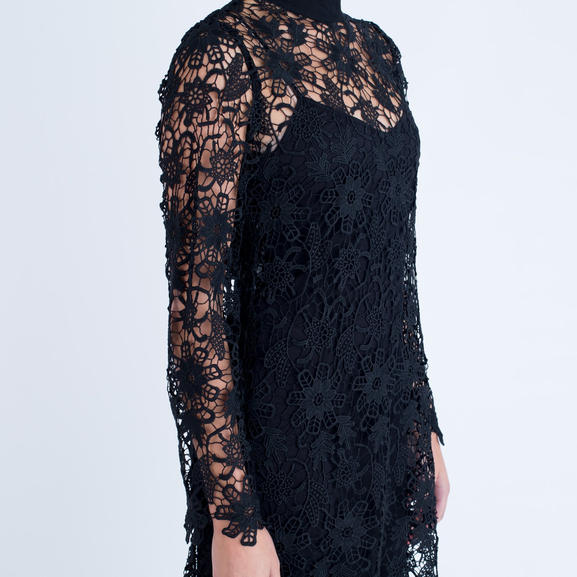 Hale Bob Roll Neck Lace Dress Black