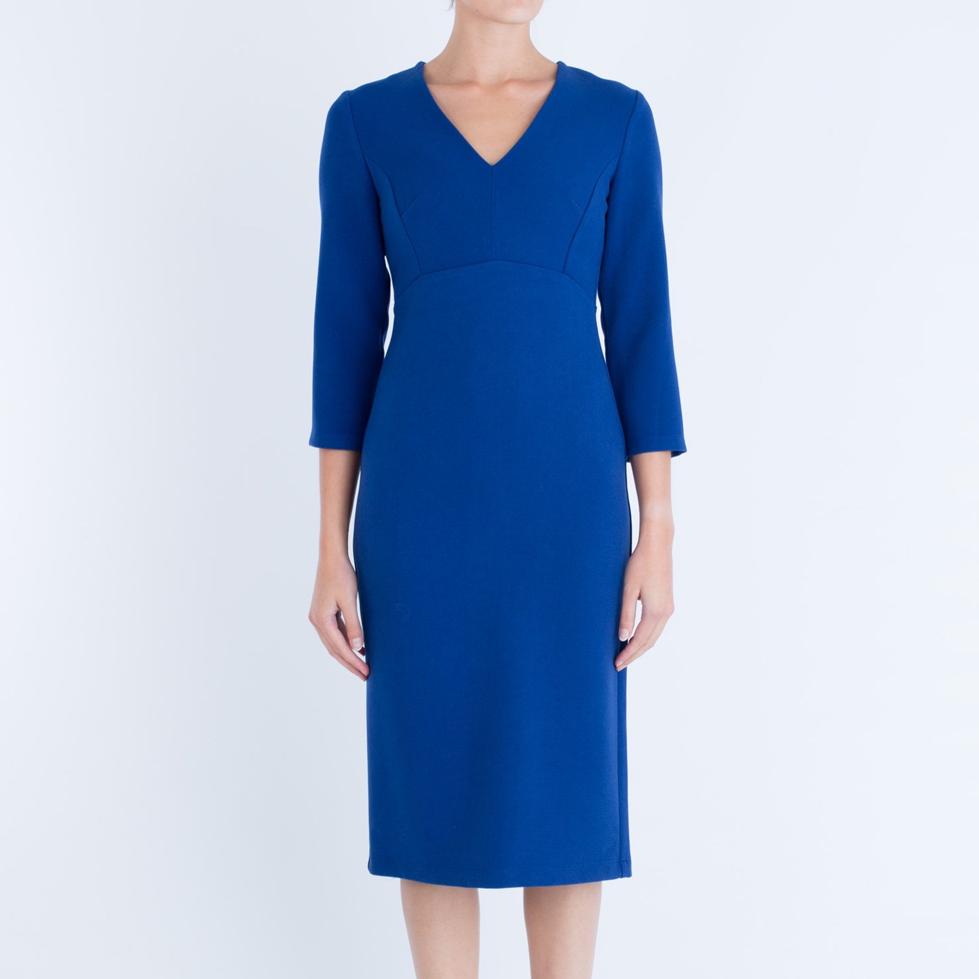 Camelot V Neck Empire Seam Dress Blue