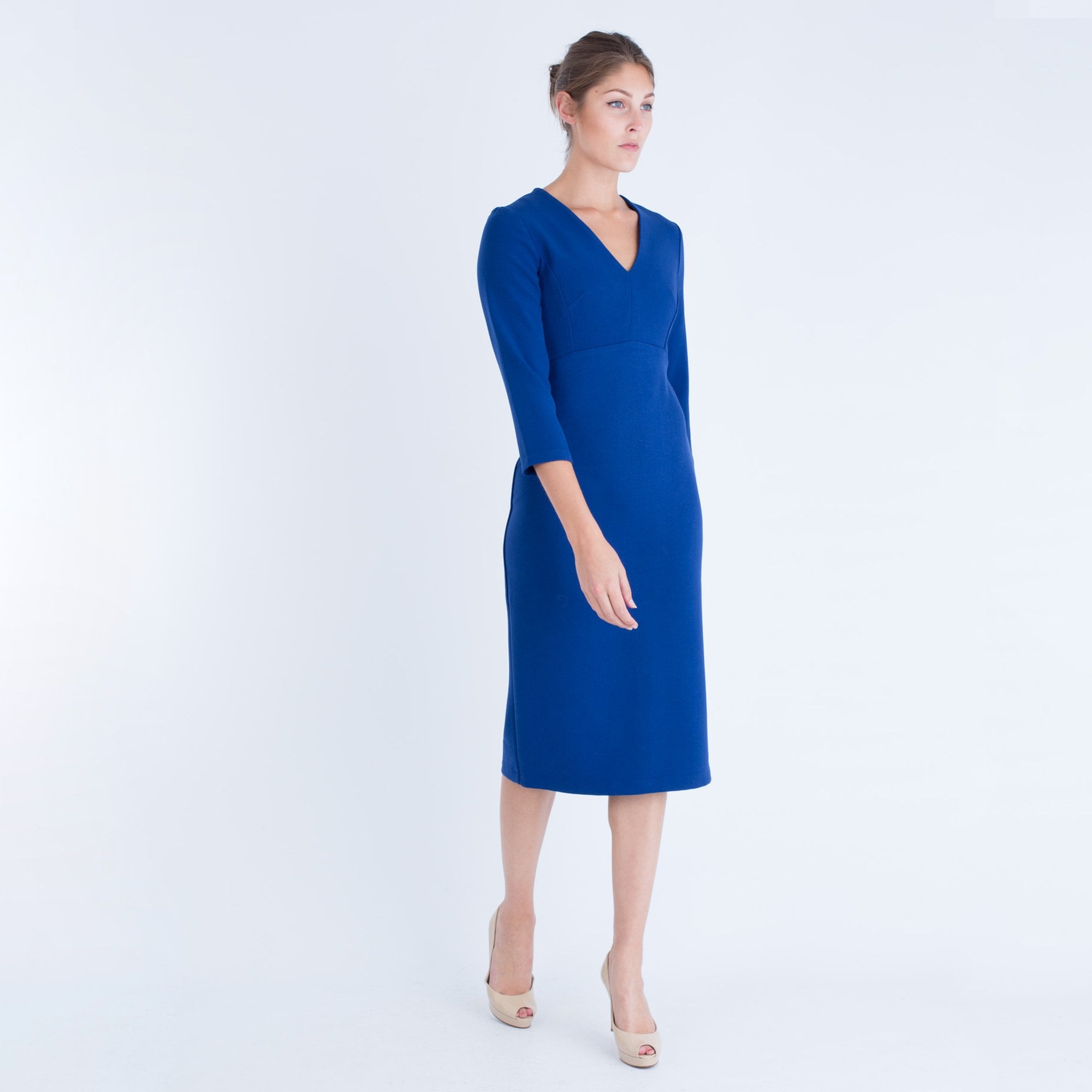 Camelot V Neck Empire Seam Dress Blue