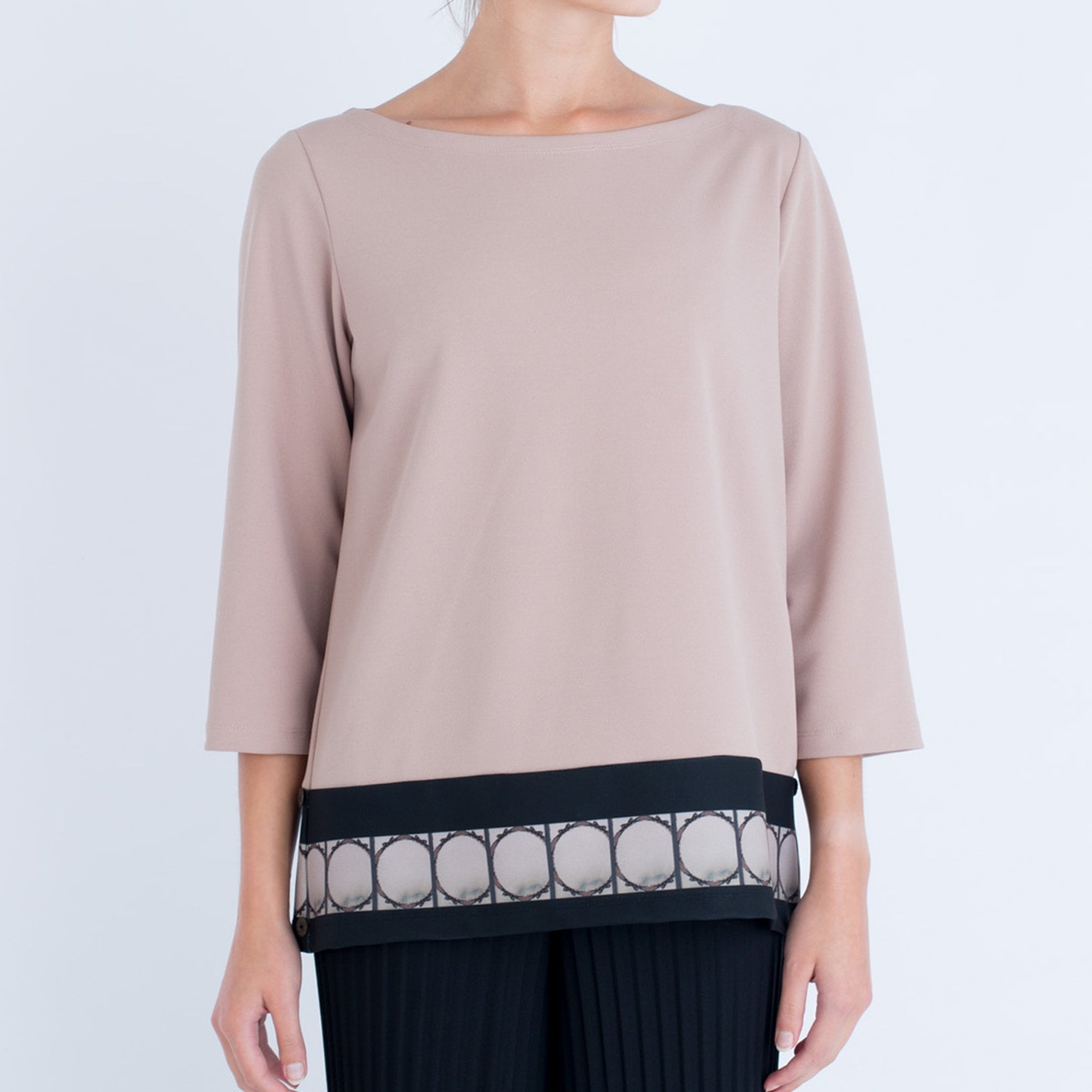 Camelot Circle Hem Round Neck Tunic Beige