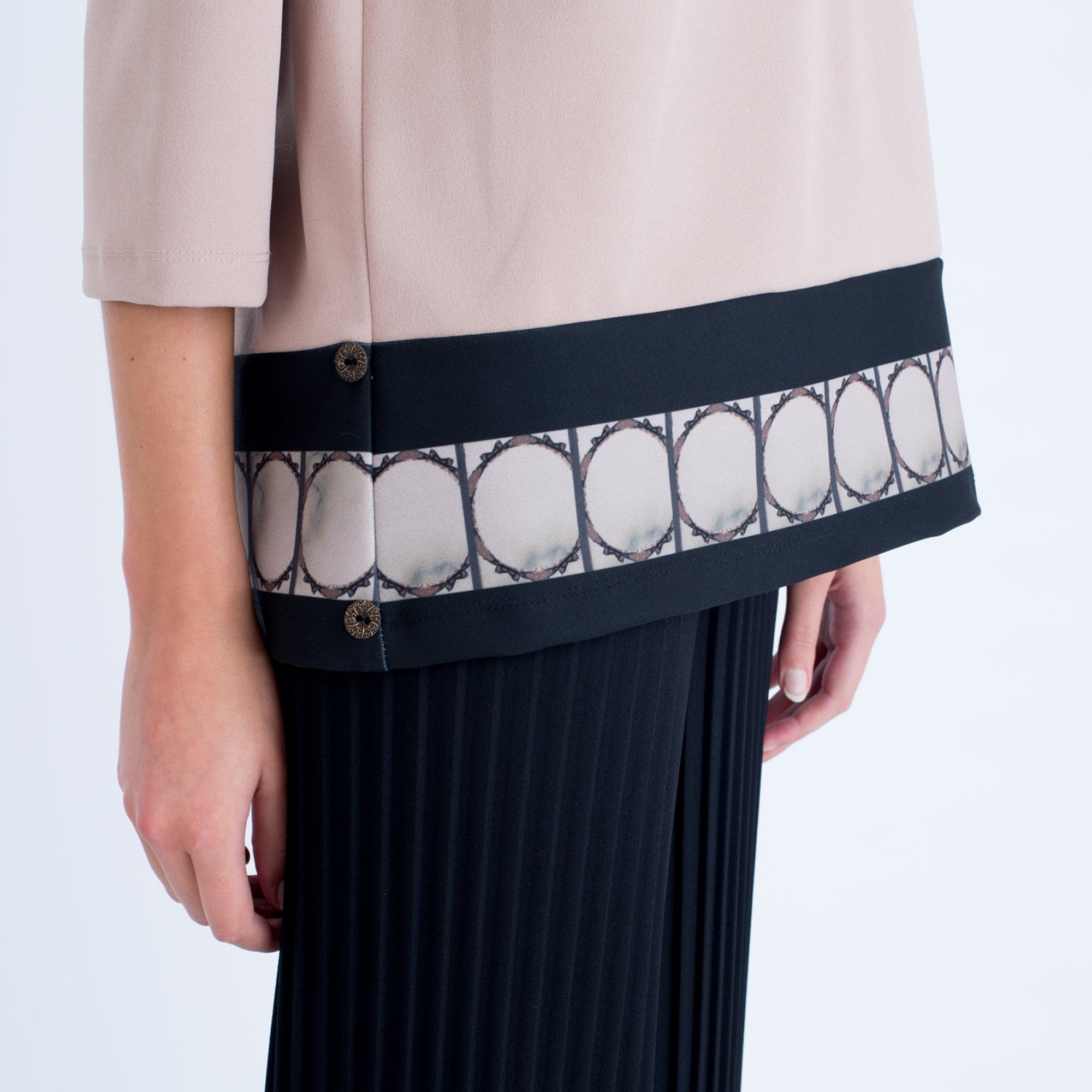 Camelot Circle Hem Round Neck Tunic Beige