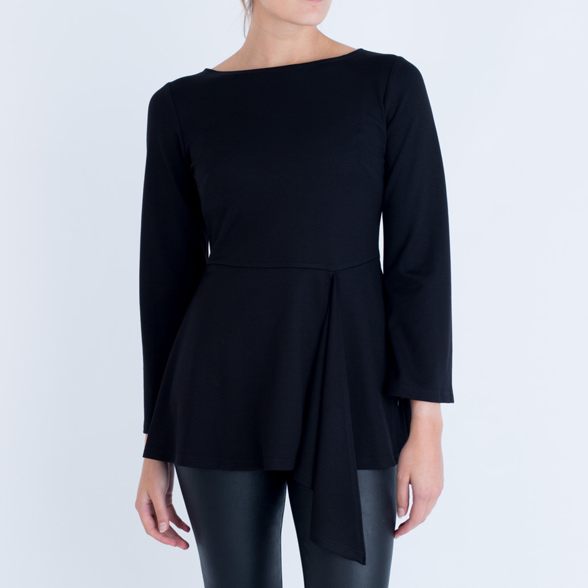 Camelot Back Zip Peplam Top With Front Frill Black