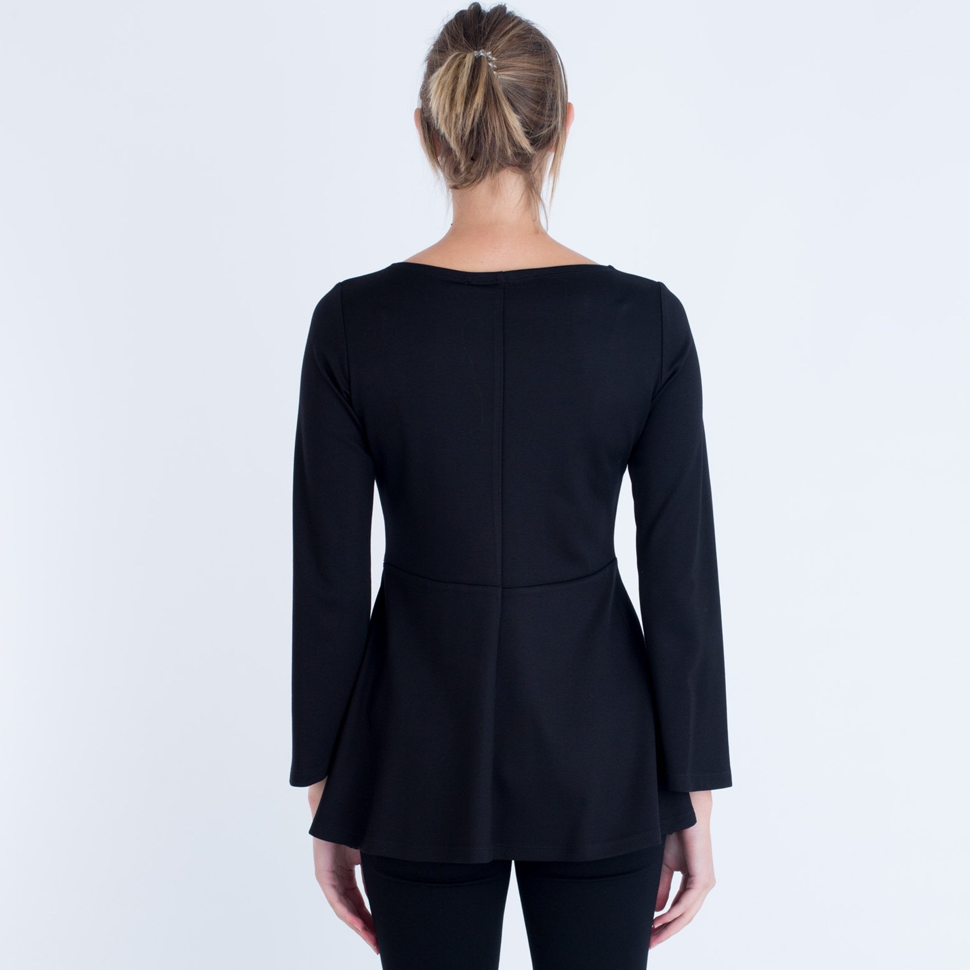 Camelot Back Zip Peplam Top With Front Frill Black